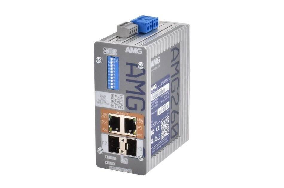 AMG Systems AMG260-2GAT-2S-P60, Industrieller PoE Medienkonverter, 2 x 10/100/1000BT RJ45 mit 30W PoE, 2 x 100/1000 Bas