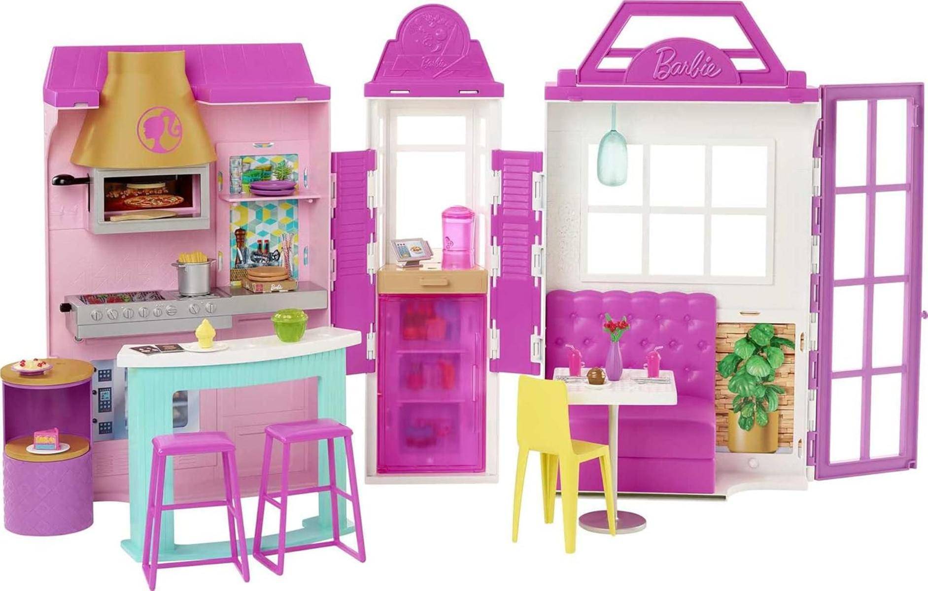 Barbie Cook 'n Grill Restaurant 6 Spielbereiche über 30 Teile Puppenhaus