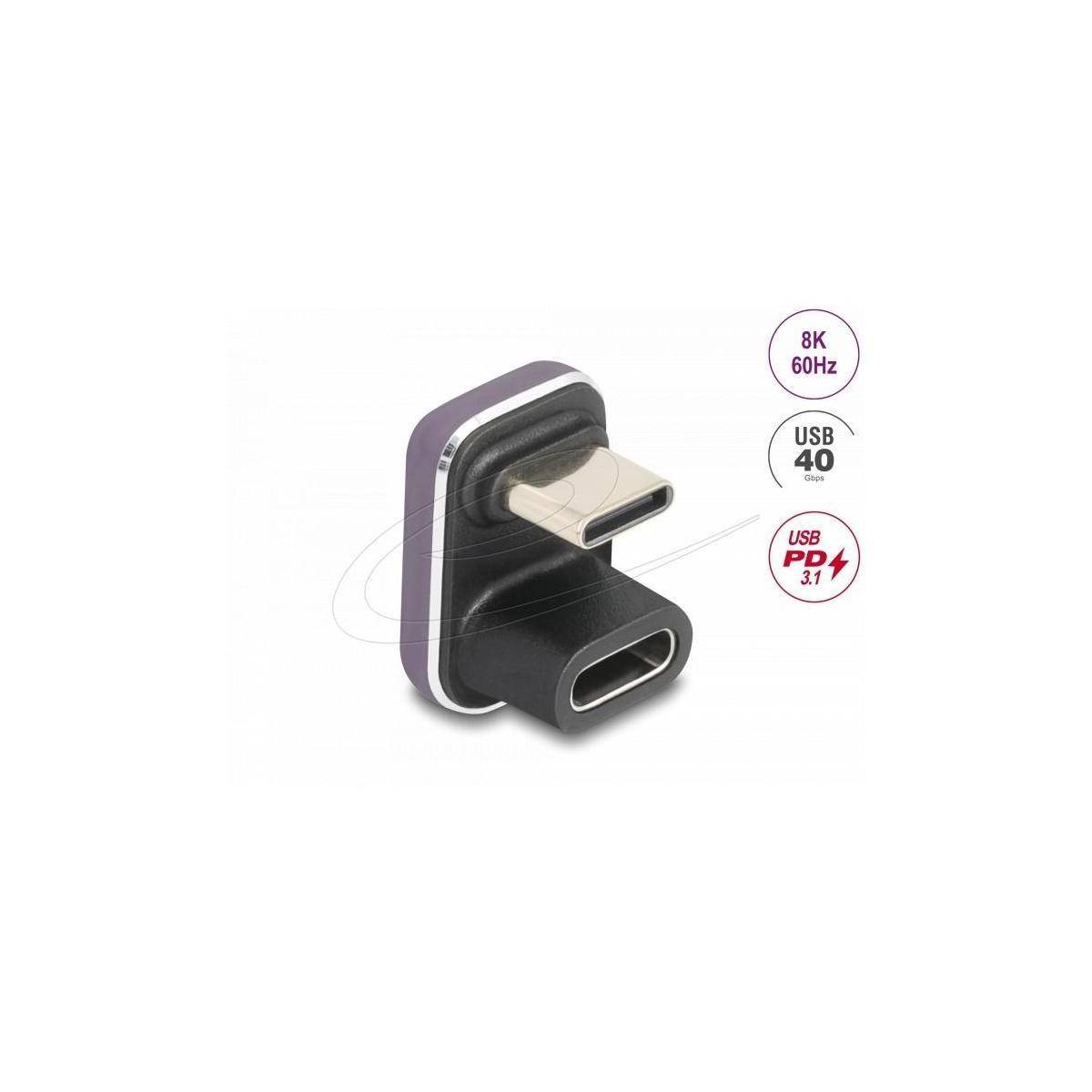 Delock USB-C Adapter 180 gewinkelt 40 Gbps PD 3.1 240 W Stecker zu Buchse U-Form