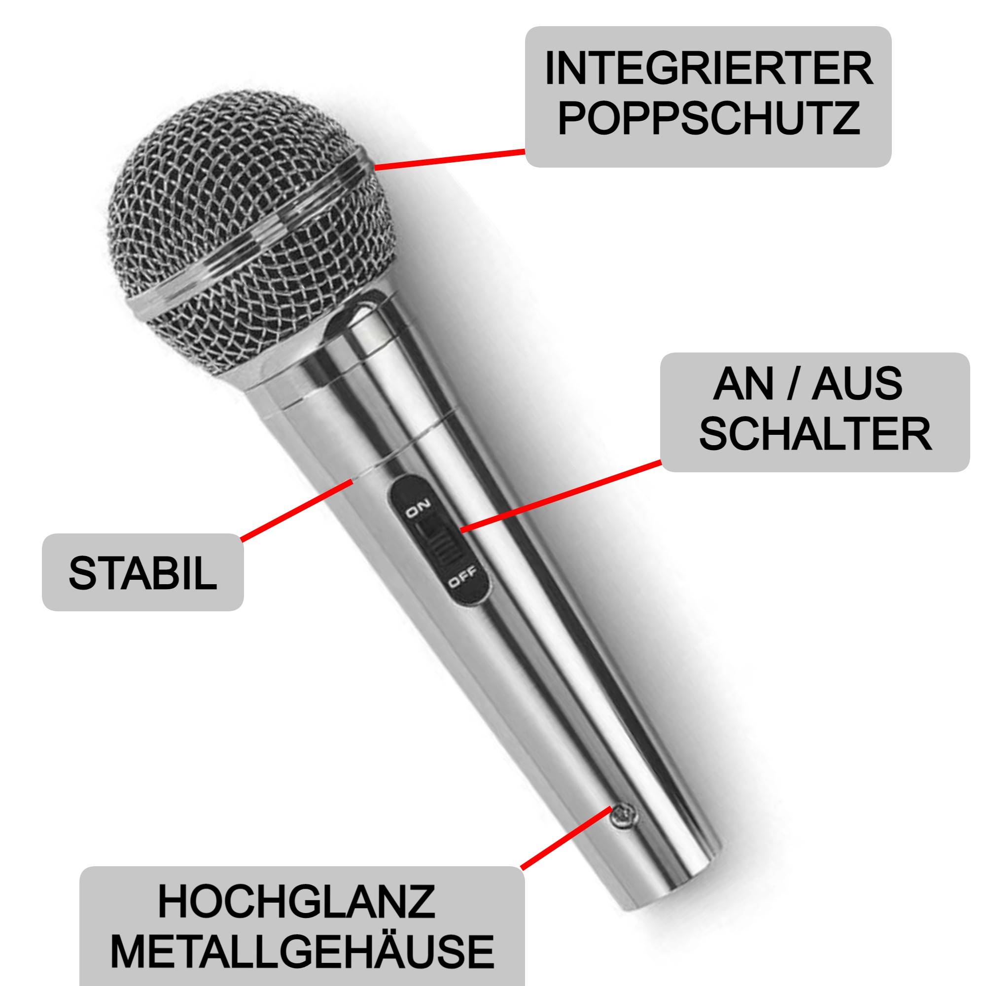 Mikrofon dynamisch XLR 3,5mm 6,35mm mit Koffer Kabel Set Silber Gesang Aufnahmegerät Bühne Podcast Studio Zubehör