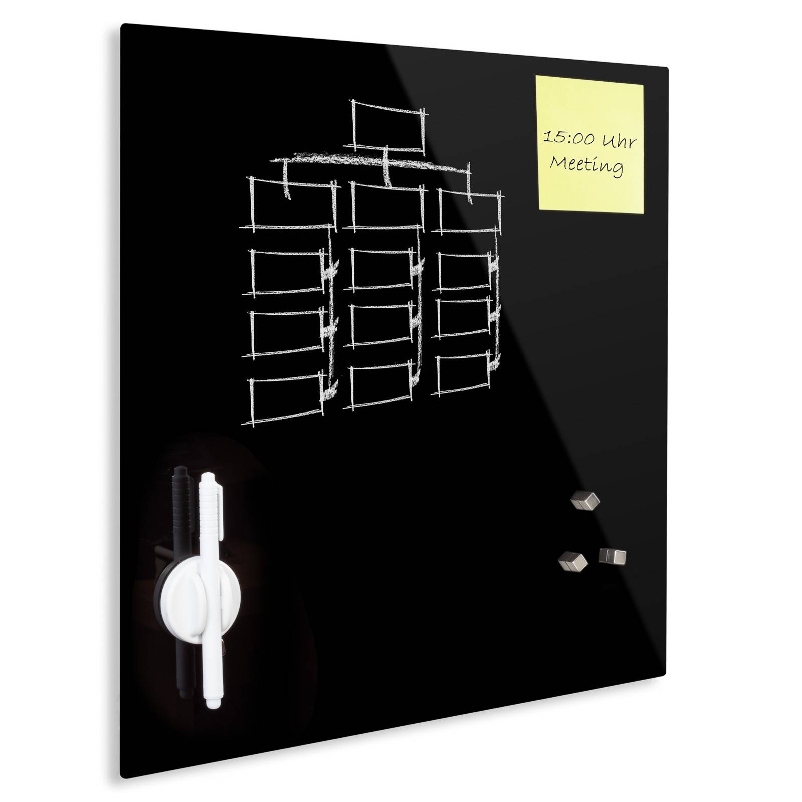 Glasmagnettafel Glasmagnetboard Memoboard 45x45cm schwarz