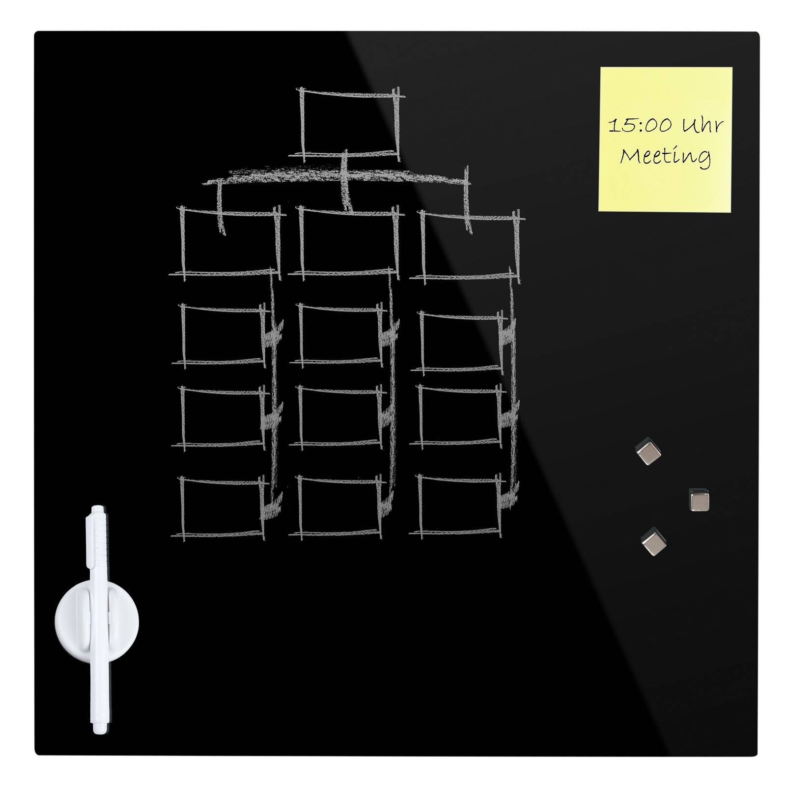 Glasmagnettafel Glasmagnetboard Memoboard 45x45cm schwarz