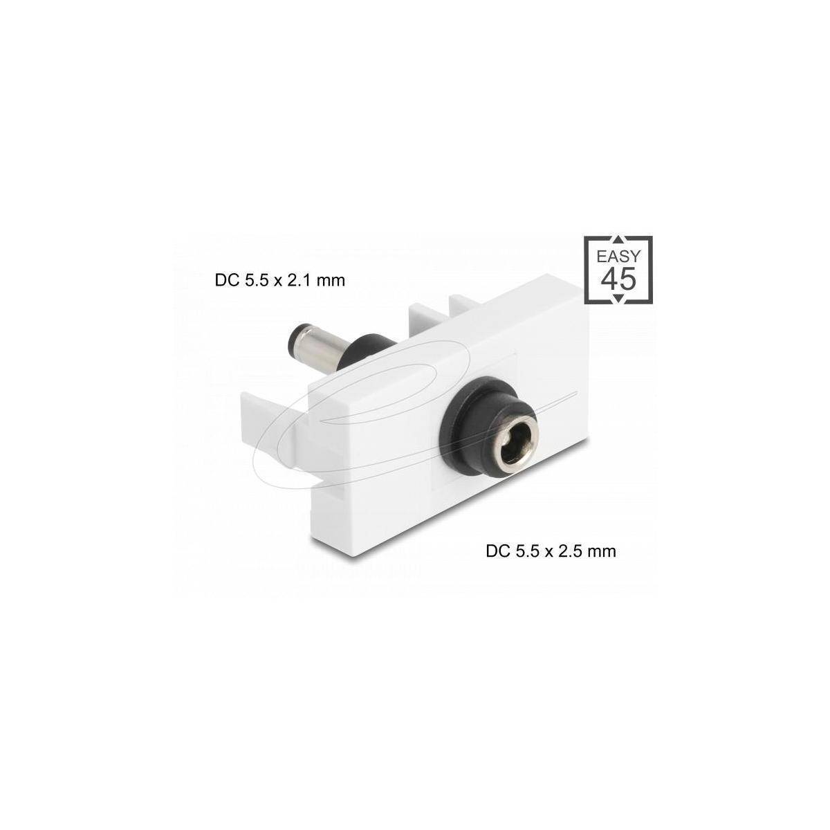 Delock Easy 45 Modul DC 5,5 x 2,5 mm Buchse zu DC 5,5 x 2,1 mm Stecker weiß