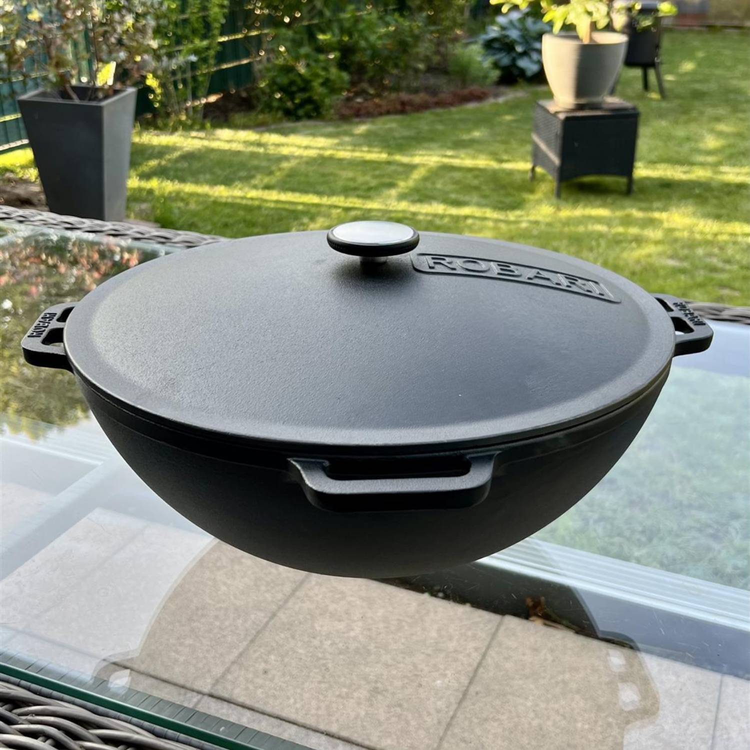 ROBARI Kazan Gusseisen 20 Liter Kasan mit Deckel aus Gusseisen Wok Asia