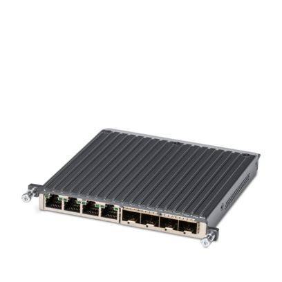 Ein Metallnetzwerkmodul mit mehreren Ethernet-Anschlüssen, das für Datenkonnektivität konzipiert ist und sich in größere Netzwerksysteme integrieren lässt.