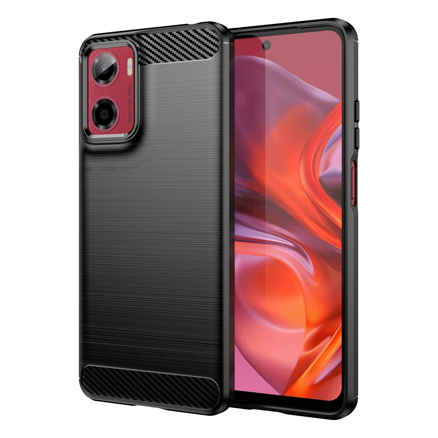 Für Motorola Moto E15 Carbon Fiber Brushed Design Textur TPU Handy Hülle Schwarz