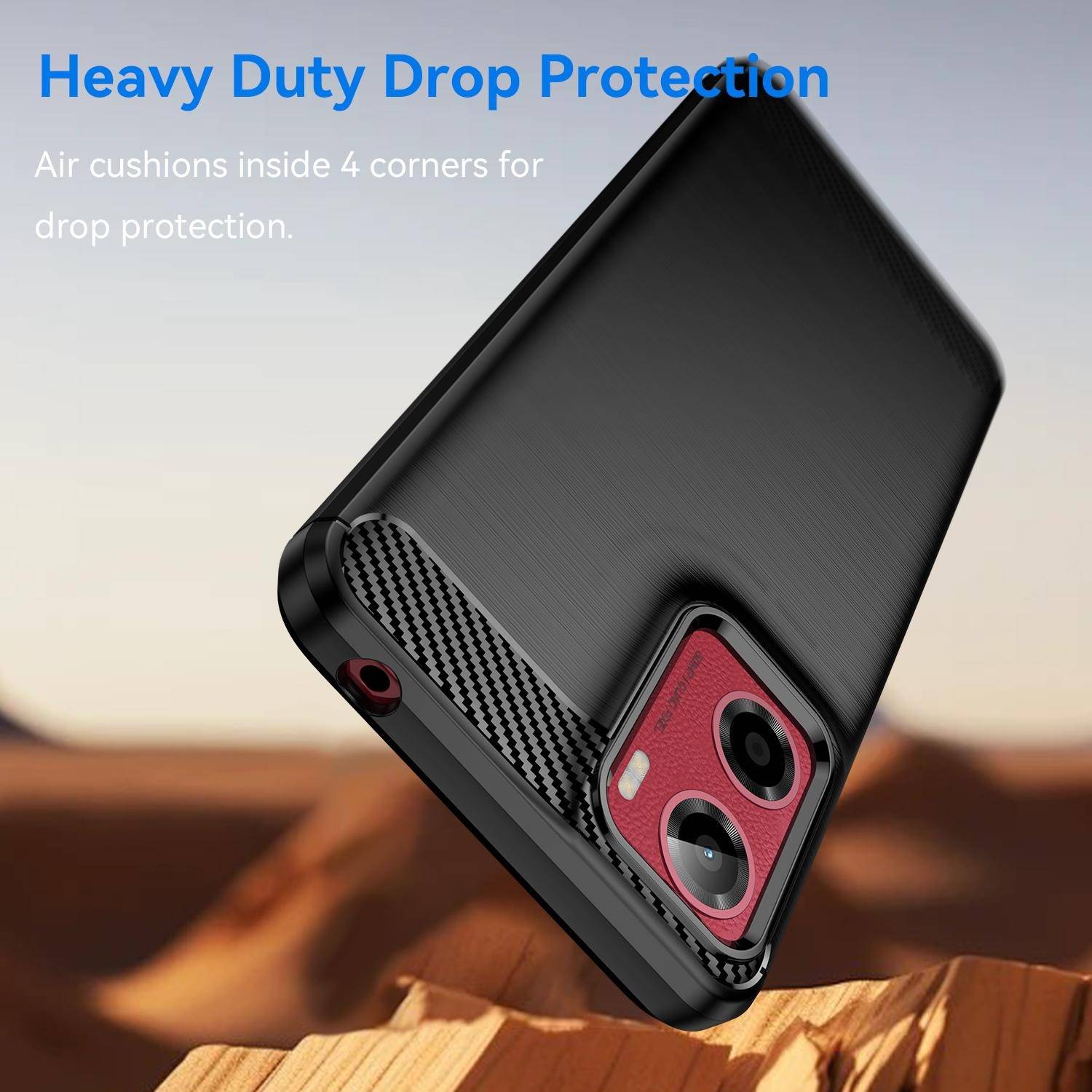 Für Motorola Moto E15 Carbon Fiber Brushed Design Textur TPU Handy Hülle Schwarz