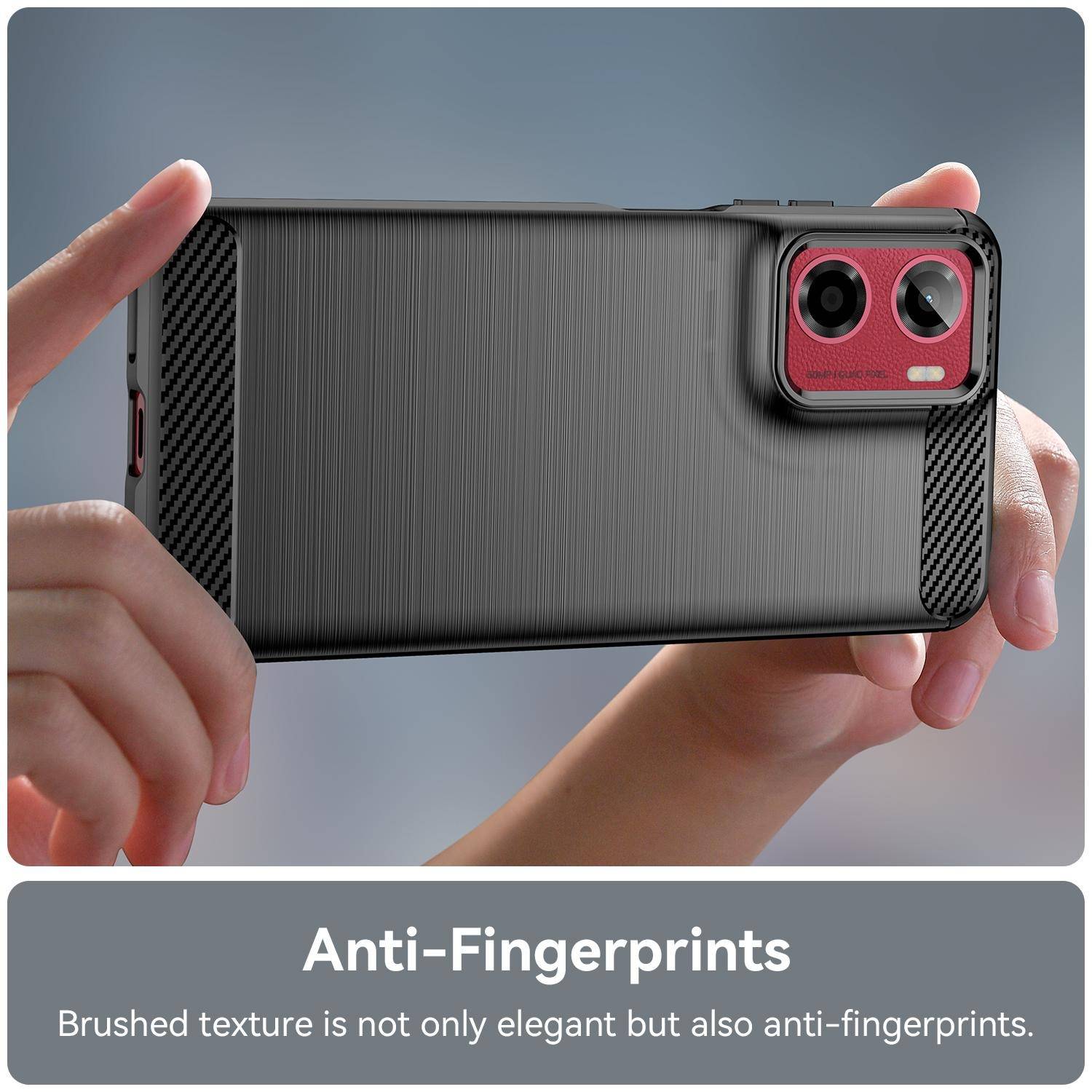 Für Motorola Moto E15 Carbon Fiber Brushed Design Textur TPU Handy Hülle Schwarz