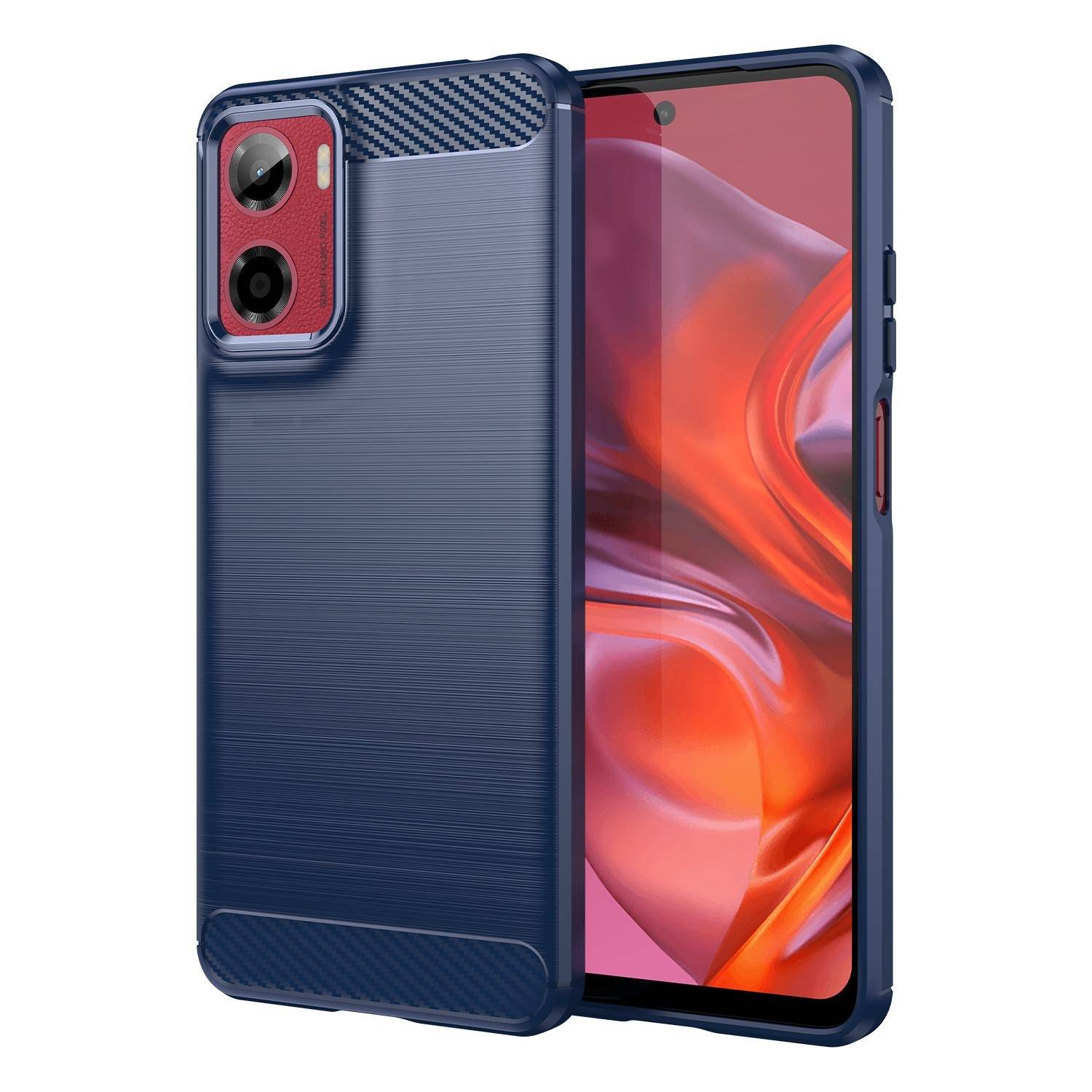 Für Motorola Moto E15 Carbon Fiber Brushed Design Textur TPU Handy Hülle Blau