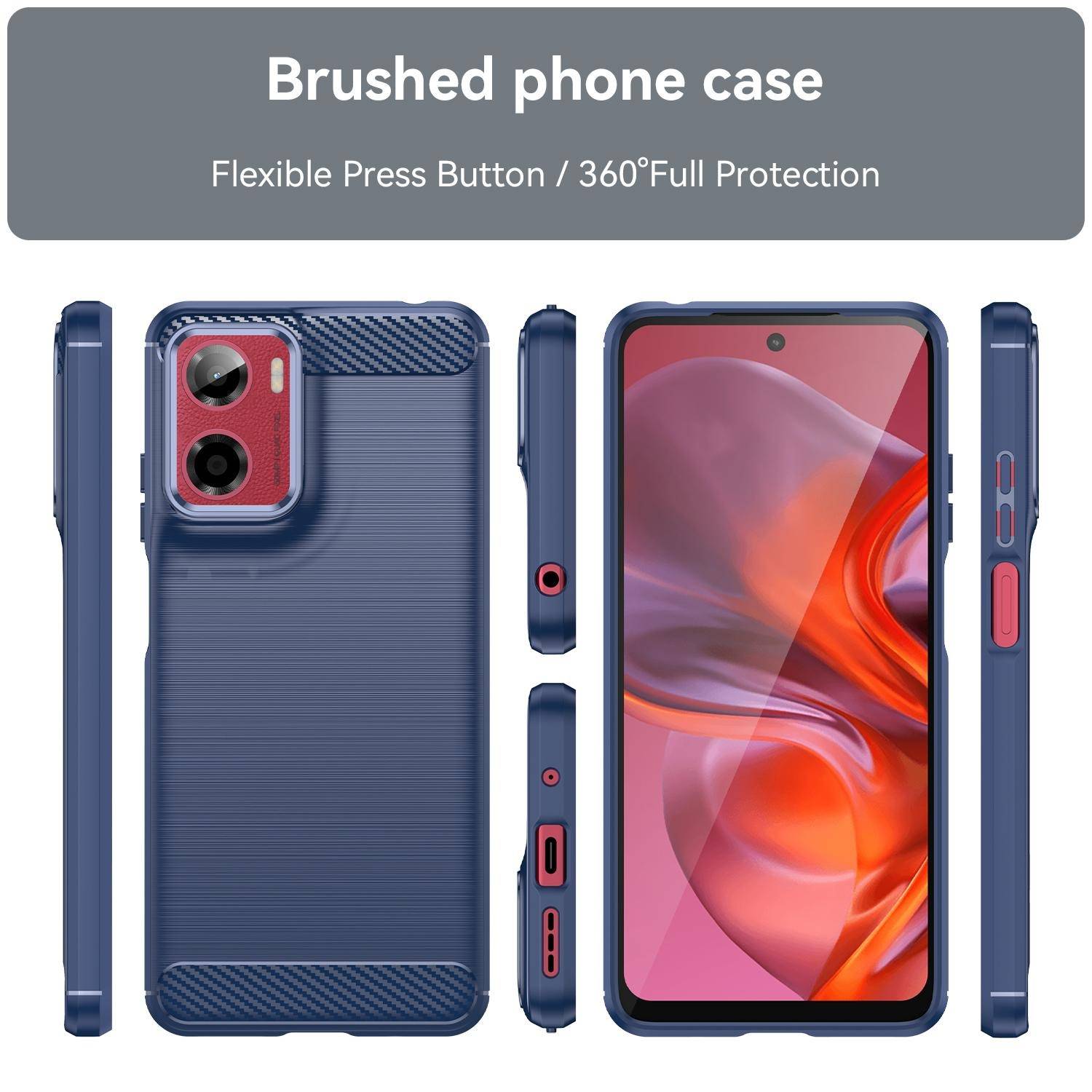Für Motorola Moto E15 Carbon Fiber Brushed Design Textur TPU Handy Hülle Blau