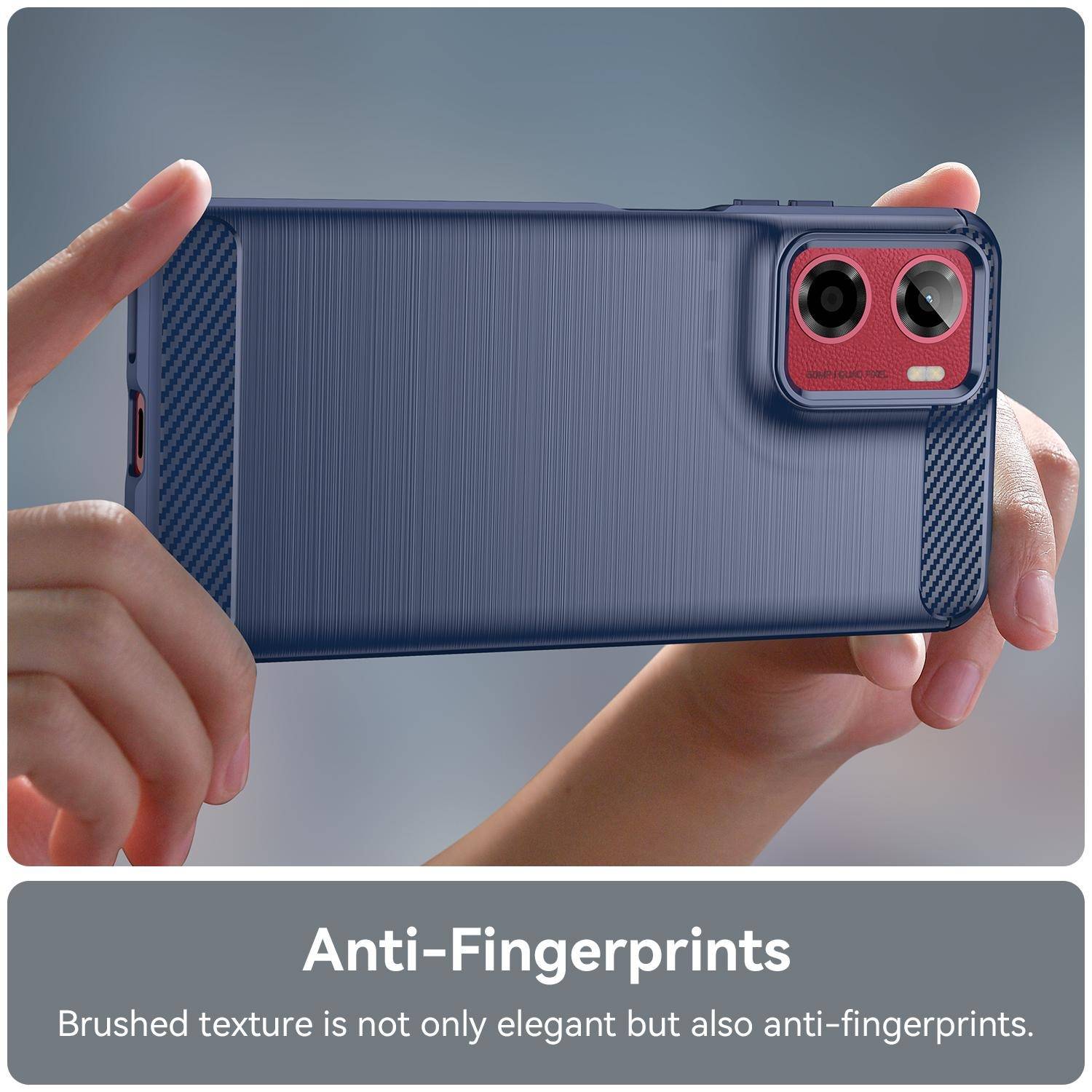Für Motorola Moto E15 Carbon Fiber Brushed Design Textur TPU Handy Hülle Blau