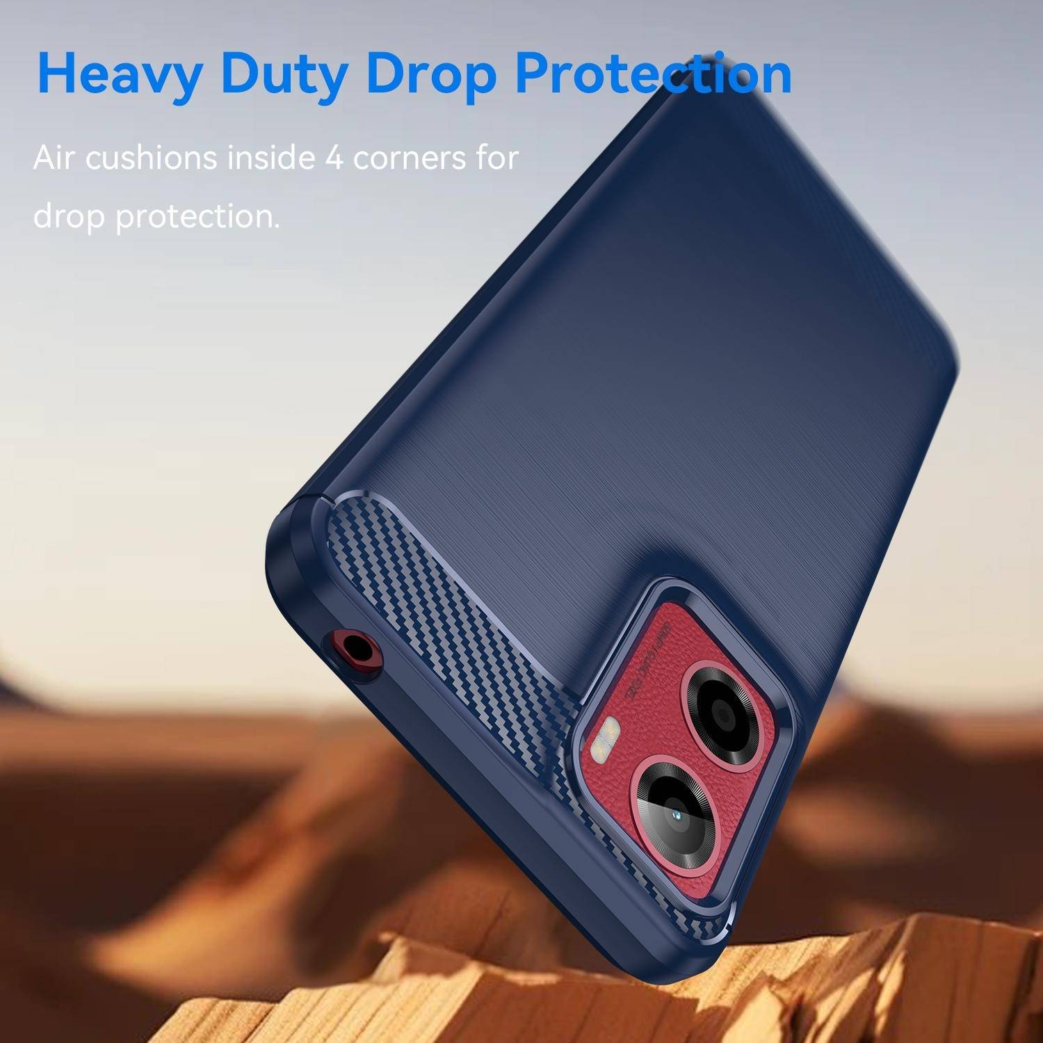 Für Motorola Moto E15 Carbon Fiber Brushed Design Textur TPU Handy Hülle Blau