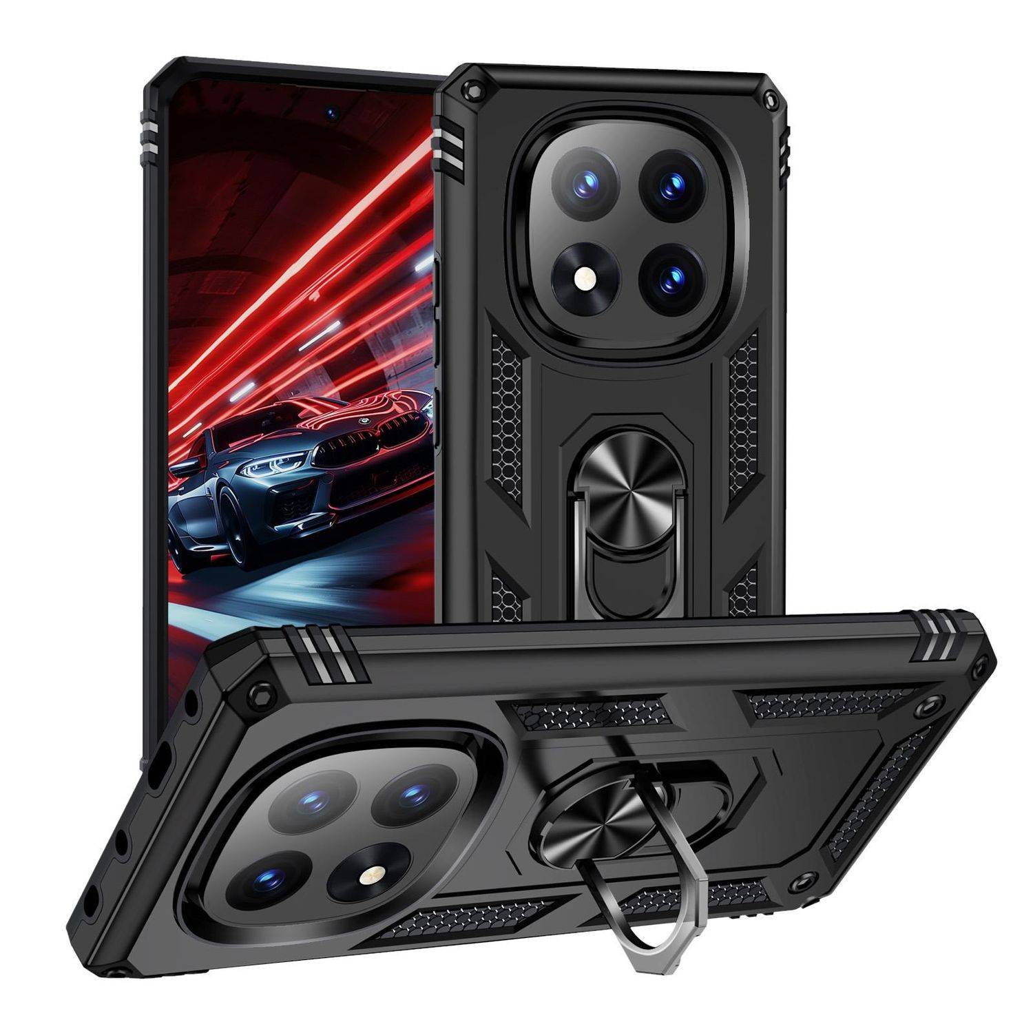 Für Xiaomi Redmi Note 14 Pro Plus 5G Armor Magnet Ring Hybrid TPU Hülle Schwarz