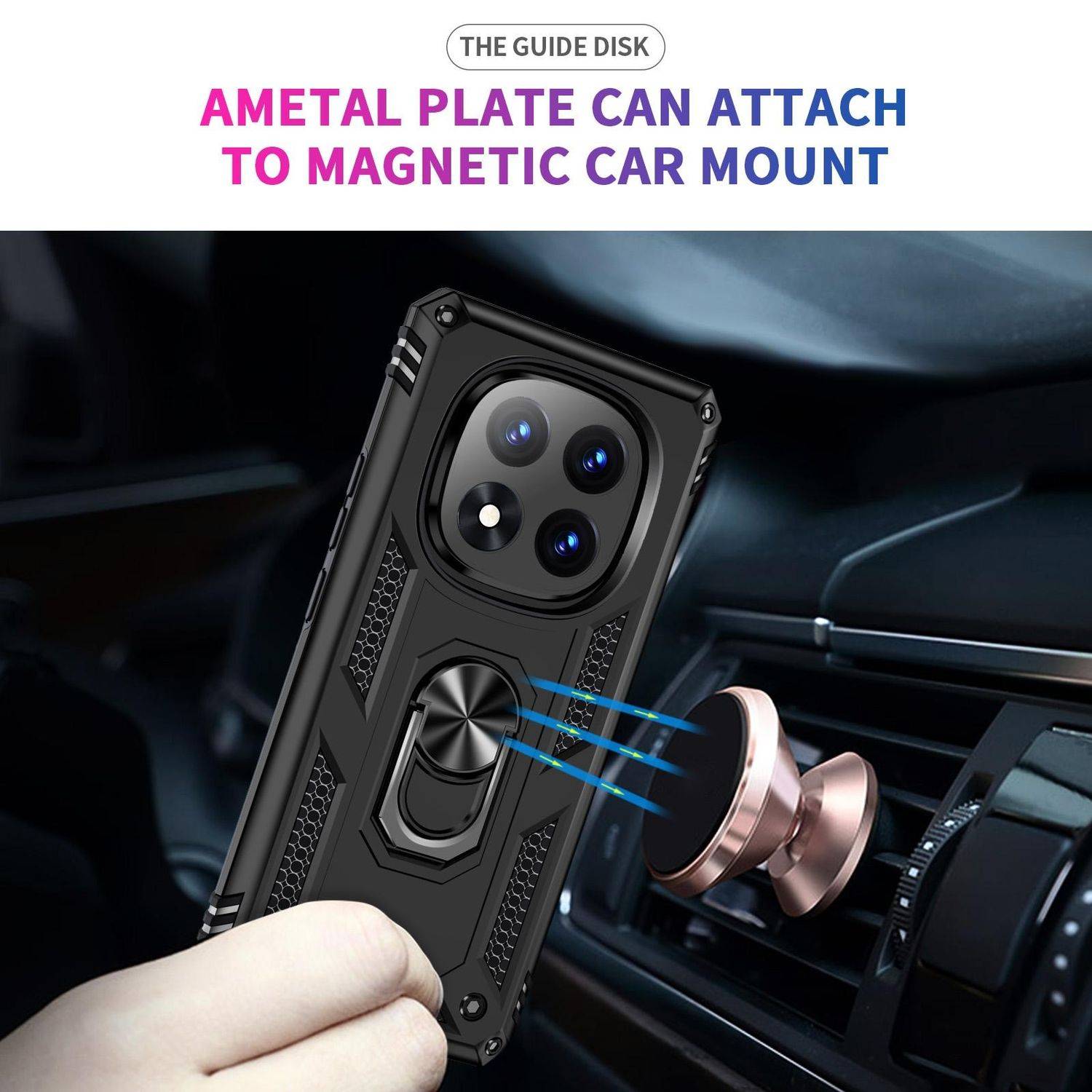 Für Xiaomi Redmi Note 14 Pro Plus 5G Armor Magnet Ring Hybrid TPU Hülle Schwarz
