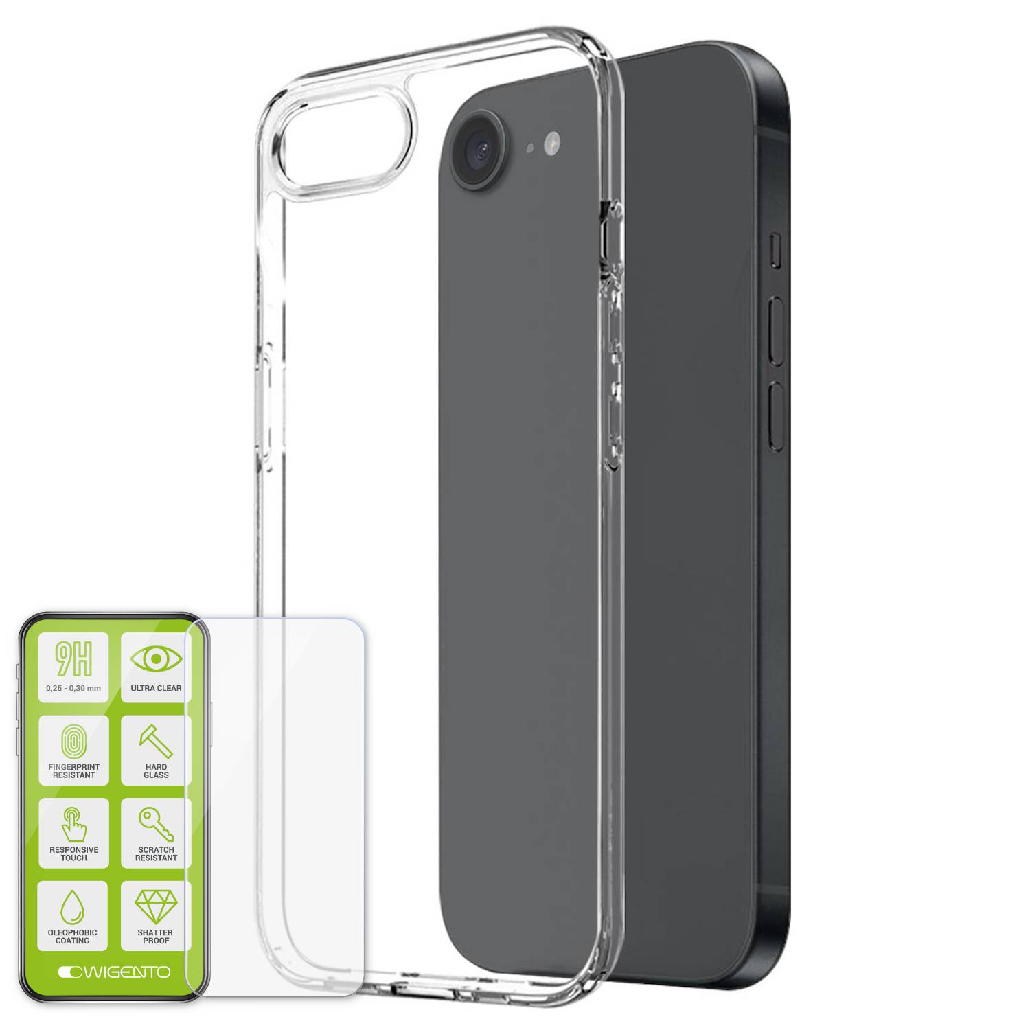 Für Apple iPhone 16e Silikon TPU Schutz Handy Hülle Transparent + H9 Hart Glas