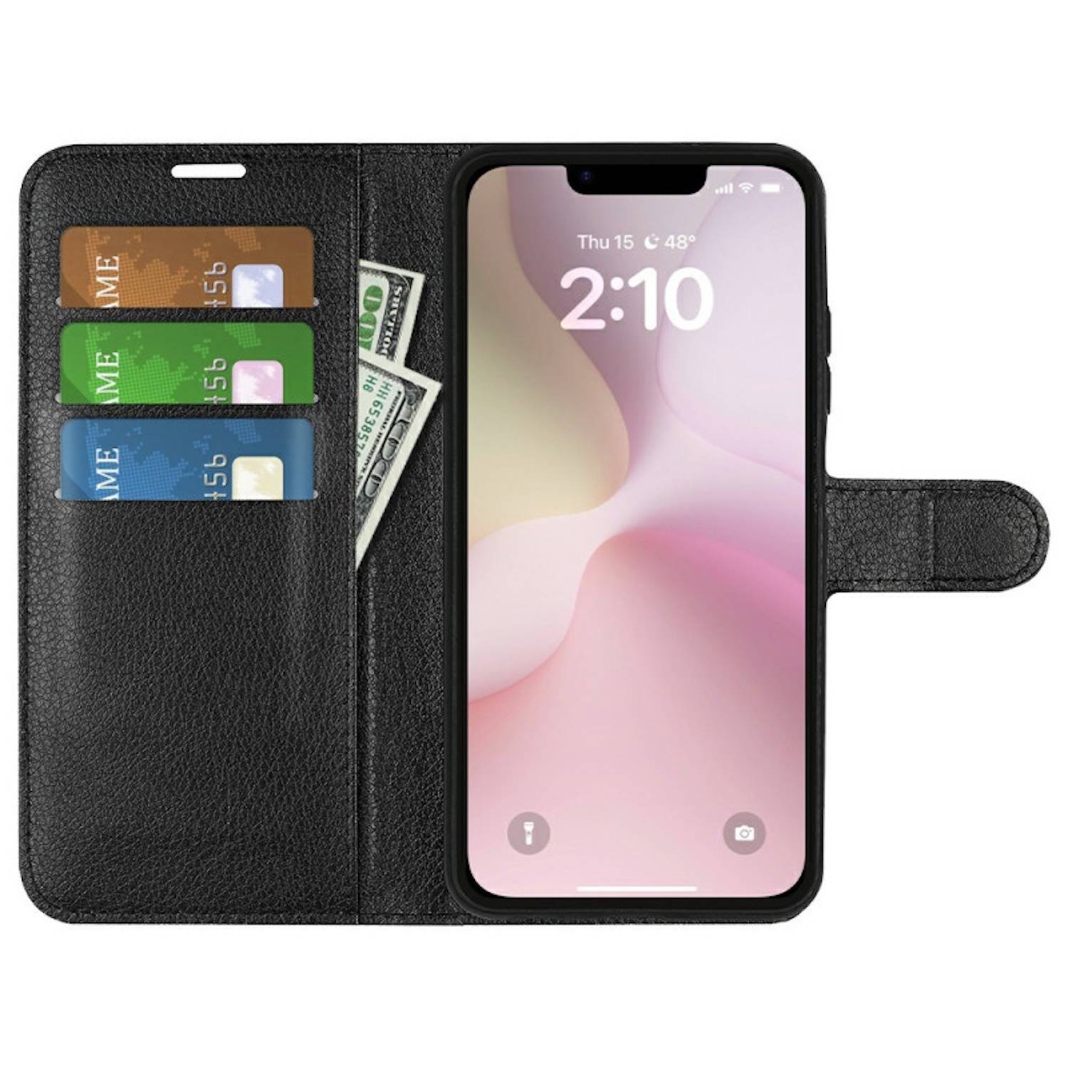 Für Apple iPhone 16e Kunstleder Book Wallet Handy Tasche Hülle Cover Schwarz