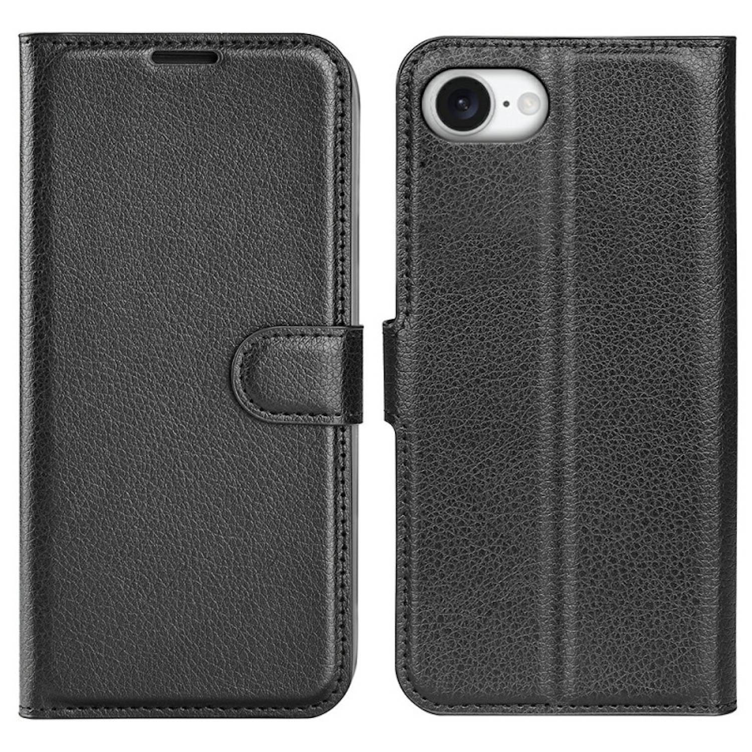 Für Apple iPhone 16e Kunstleder Book Wallet Handy Tasche Schwarz + 9H Hart Glas