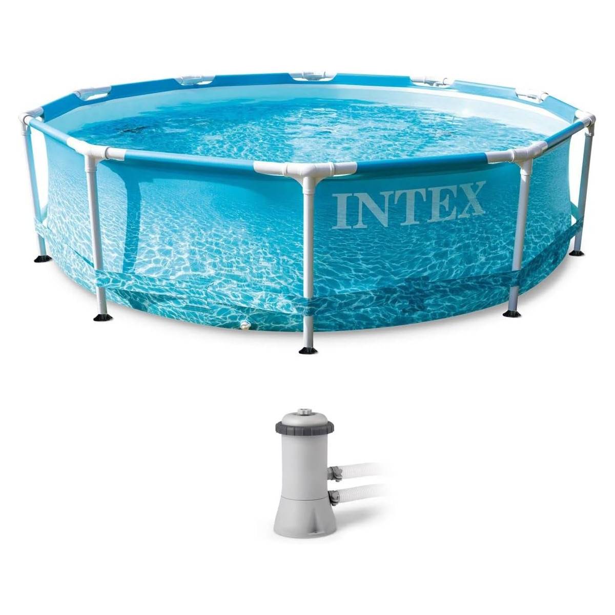 INTEX 28208GN - Frame Pool - Beachside (305x76cm) inkl. Filterpumpe Framepool Gartenpool Aufstellpool