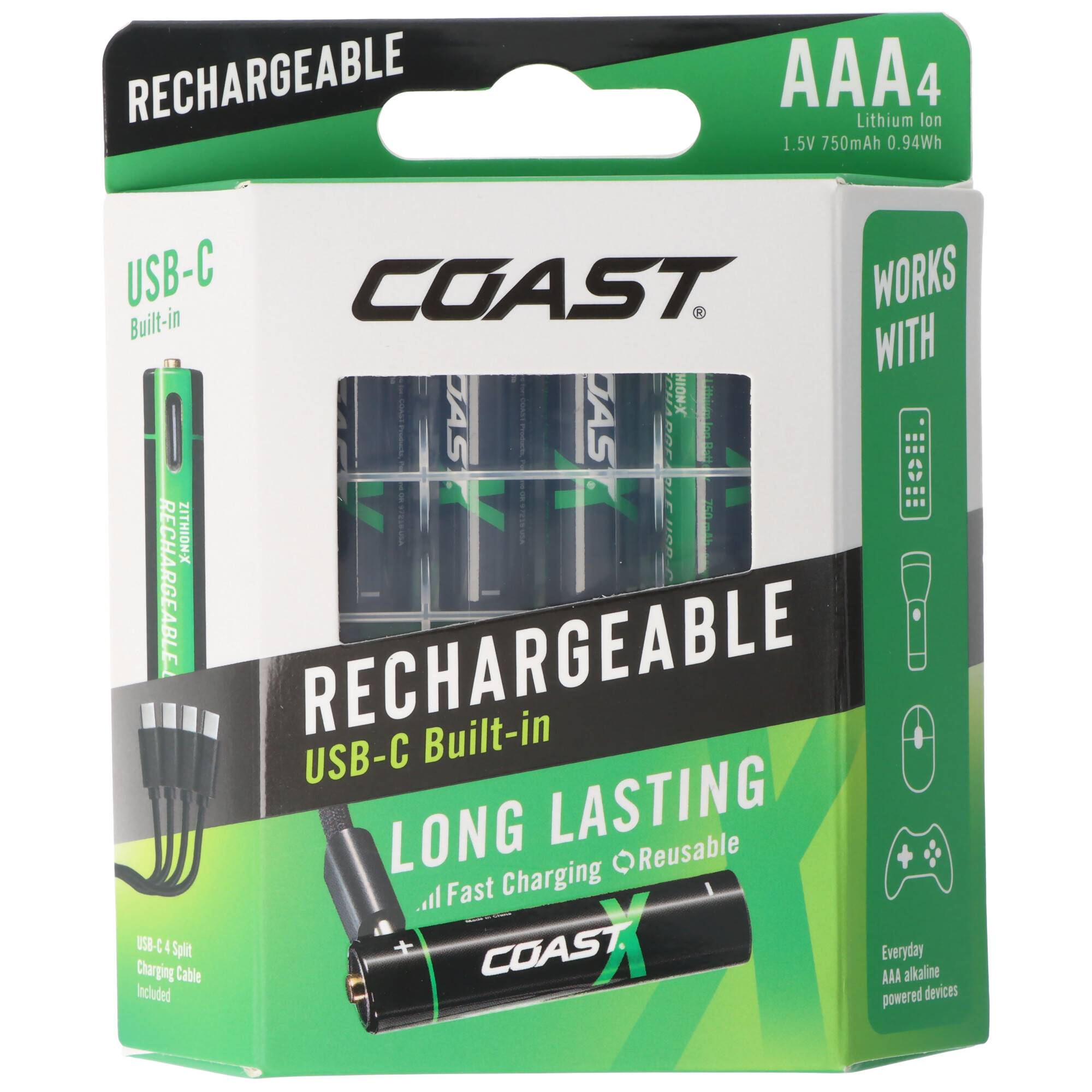 750mAh Micro AAA 1,5V ZITHION-X® Lithium-Ionen Akkus, inkl. 4in1 USB-C Ladekabel