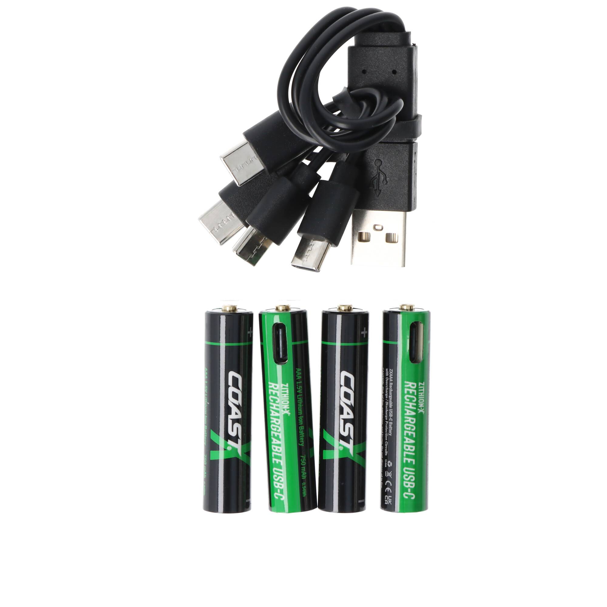 750mAh Micro AAA 1,5V ZITHION-X® Lithium-Ionen Akkus, inkl. 4in1 USB-C Ladekabel