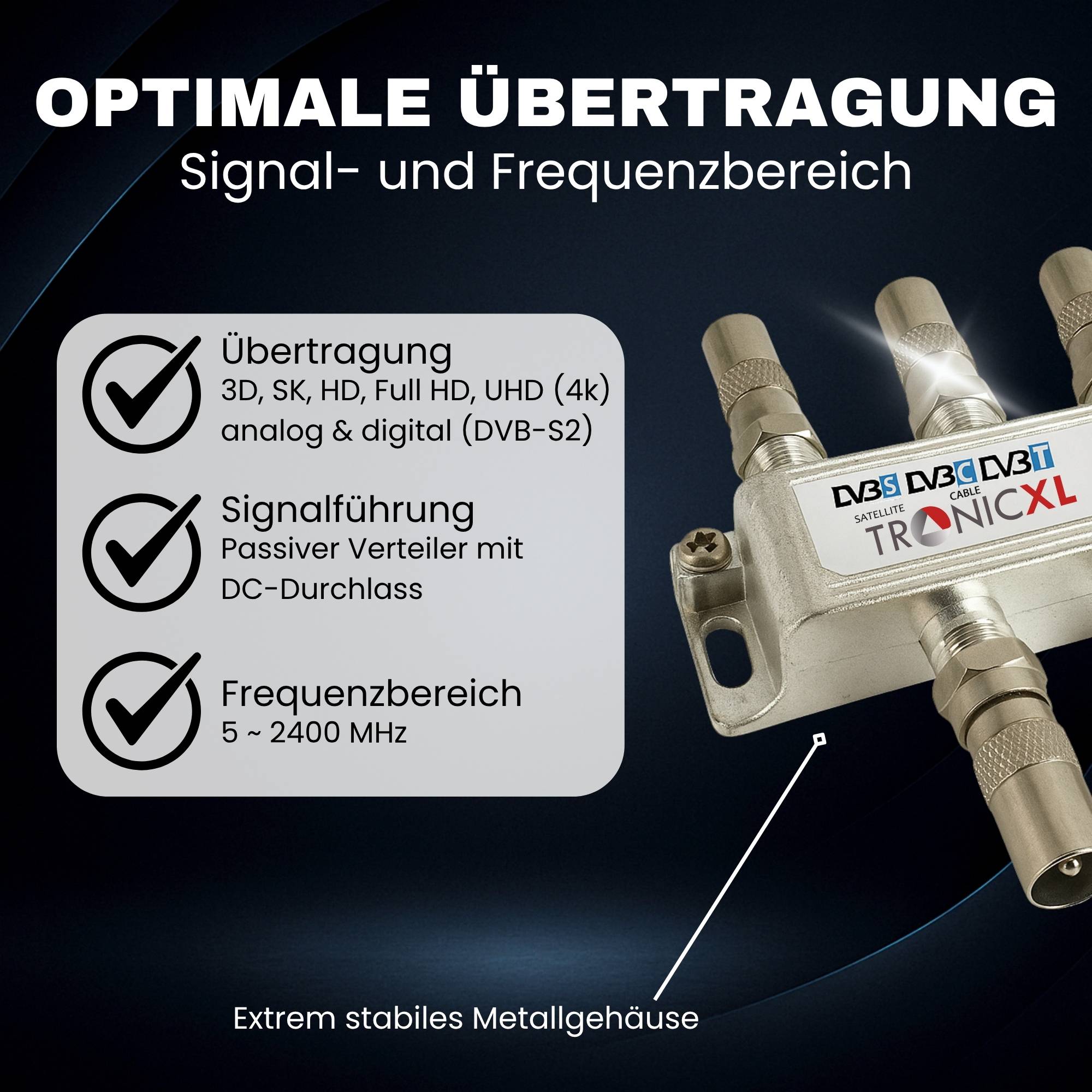 TronicXL 4fach BK Verteiler Premium TV Kabel Adapter Antennenverteiler Kabelfernsehen DVB-C Signalverteiler Anschluss