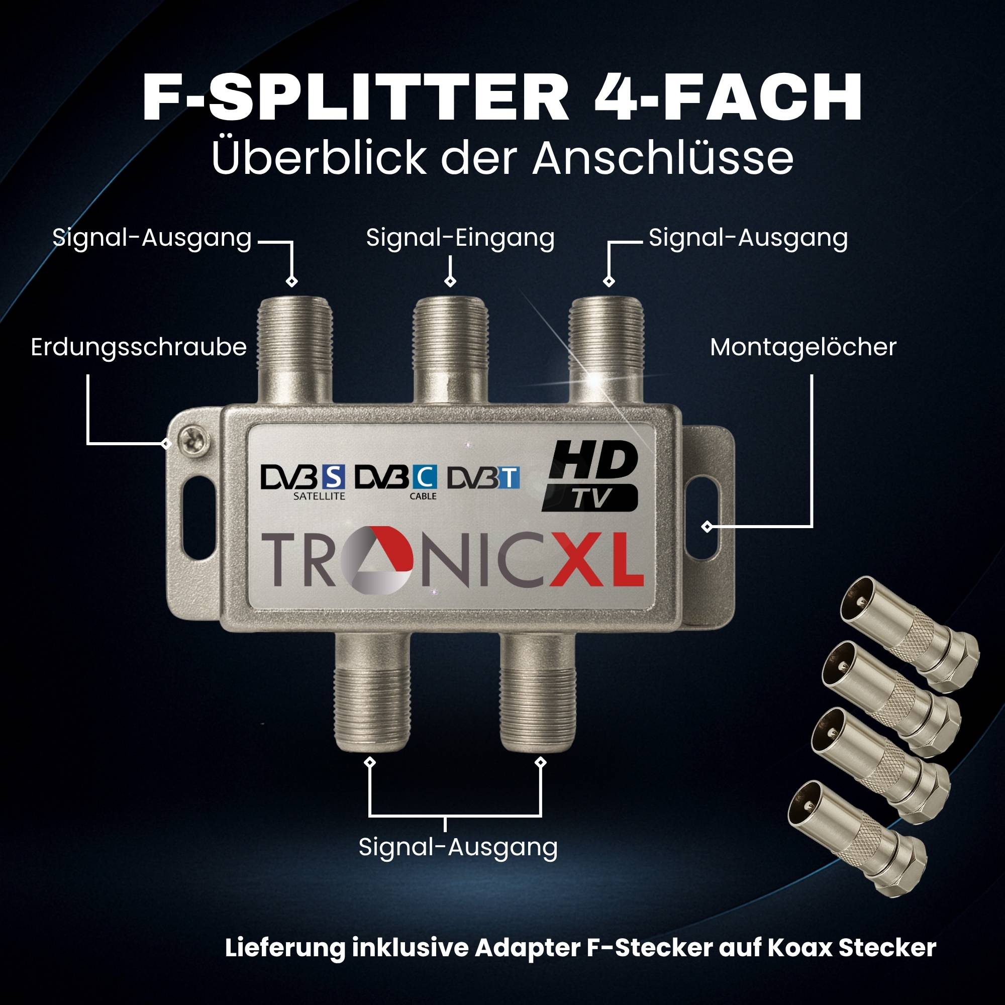 TronicXL 4fach BK Verteiler Premium TV Kabel Adapter Antennenverteiler Kabelfernsehen DVB-C Signalverteiler Anschluss