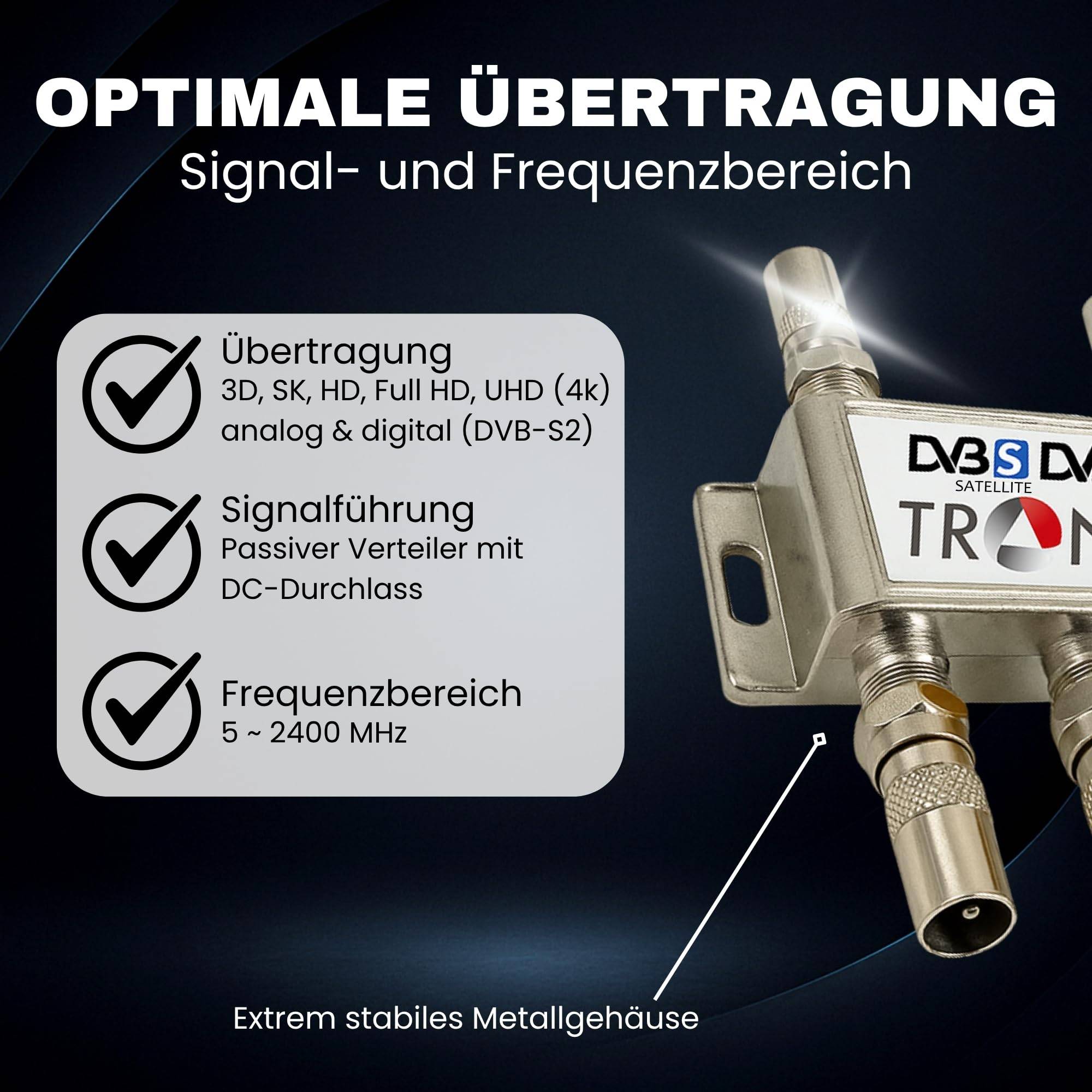 TronicXL 6fach BK Verteiler Premium TV Kabel Antennenverteiler Kabelfernsehen DVB-C Signalverteiler Anschluss Zubehör