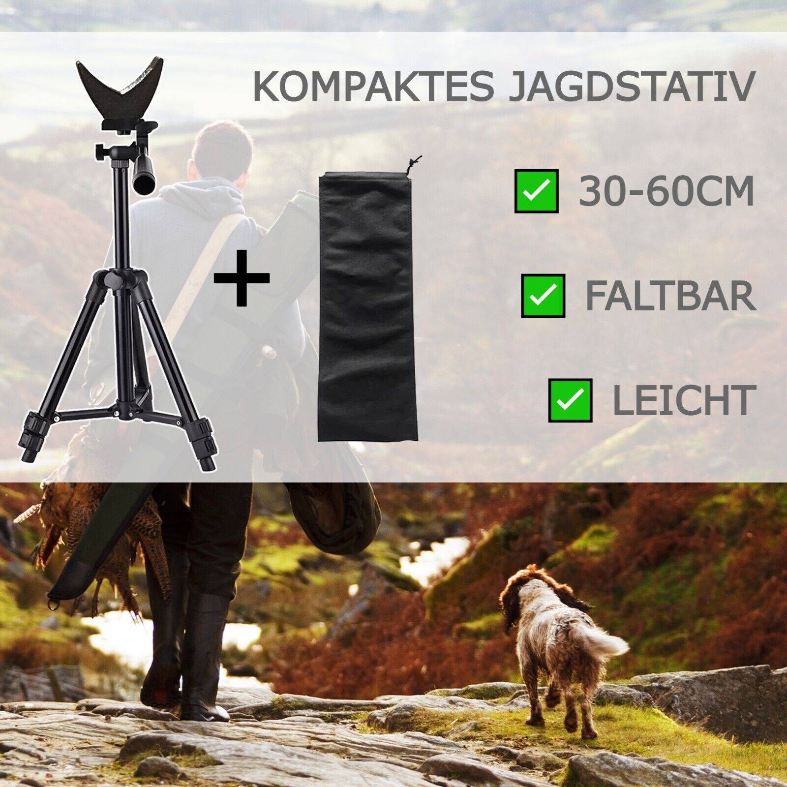 30-63cm Schießstock Zielstock Pirschstock Stativ + Auflage für Objektiv Gewehr Gewehrauflage Tripod Jagd Stabil