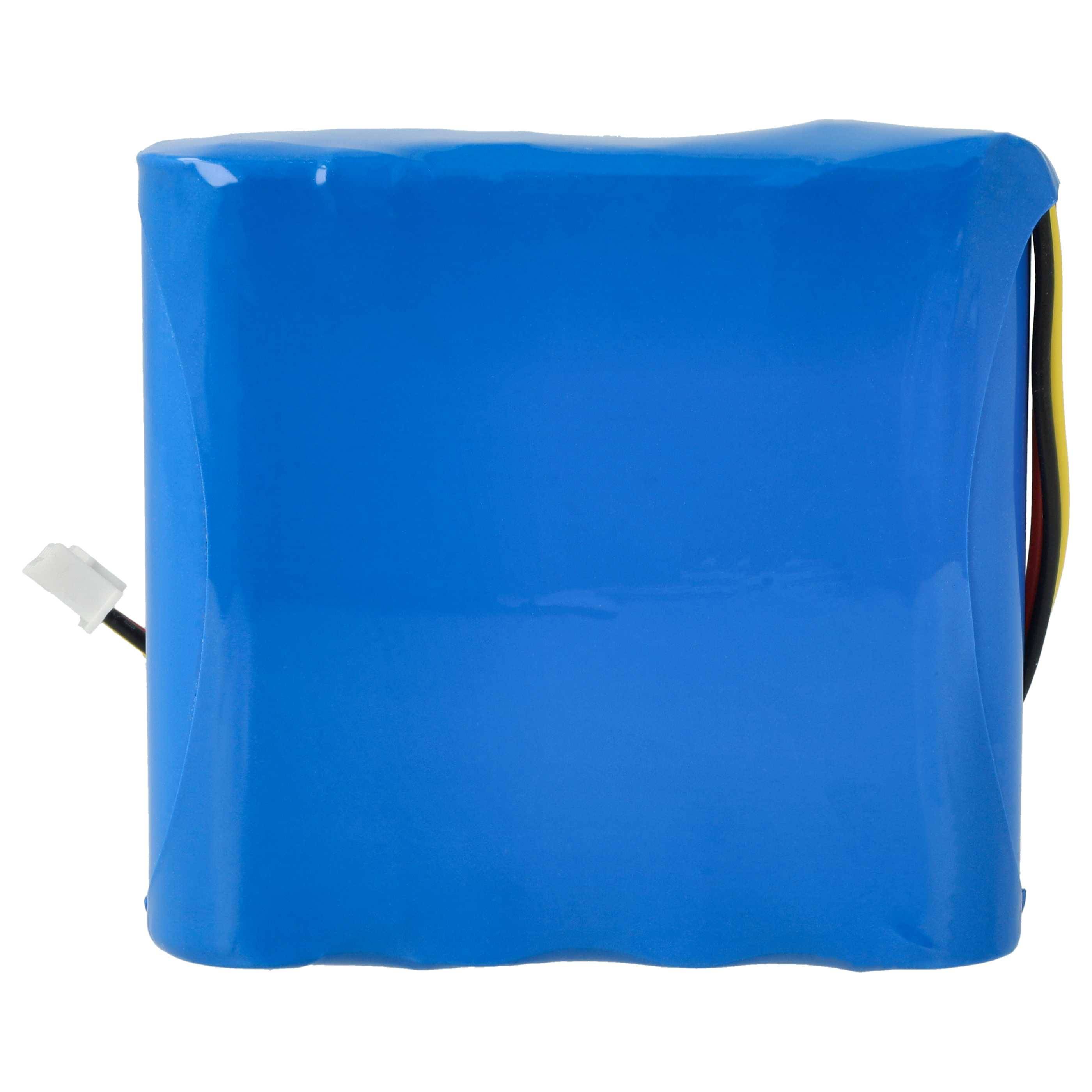 Ein blaues rechteckiges Batteriepaket mit Drähten, die seitlich herausragen.