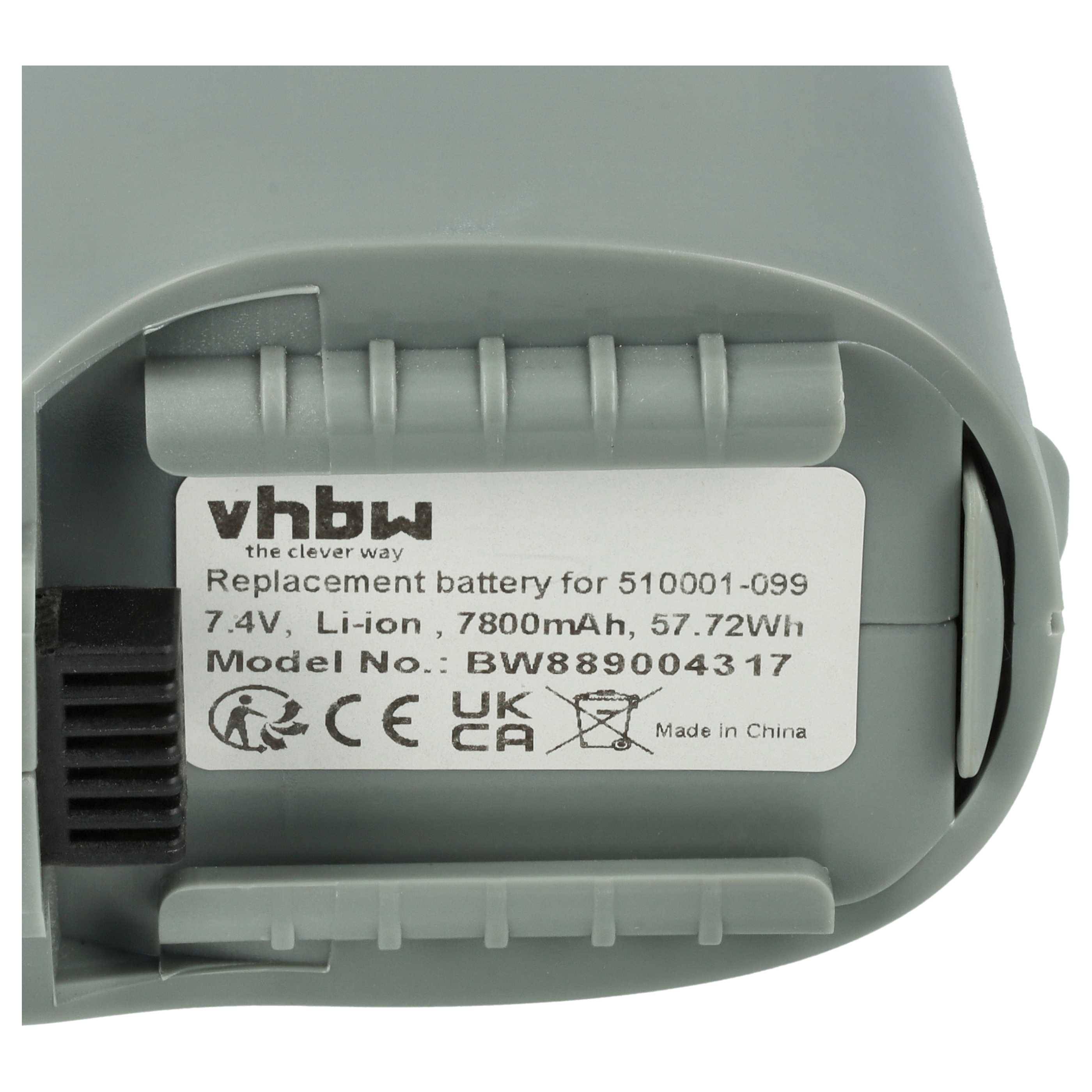 Nahaufnahme eines vhbw Ersatz-Li-Ionen-Akkus-Etiketts mit Modell BW88900417, 7,4V, 7800mAh, 57,72Wh, hergestellt in China.