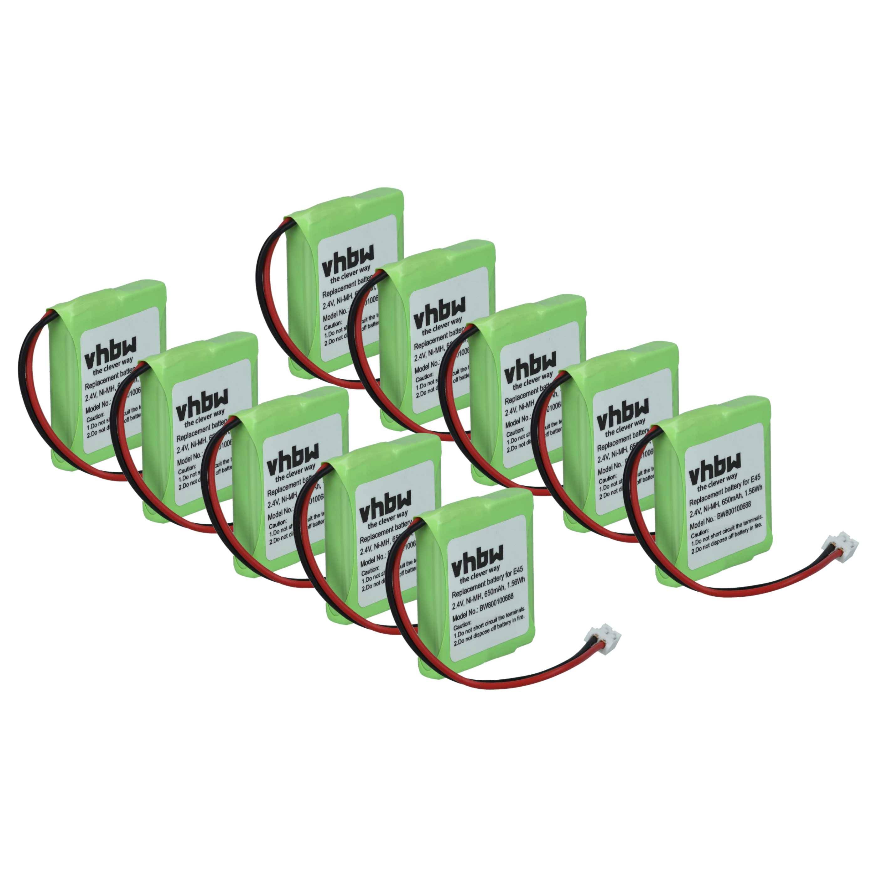 vhbw 10x Akku Ersatz für Siemens V30145-K1310-X382, S30852-D1751-X1 für schnurlos Festnetz Telefon (650 mAh, 2,4 V, NiMH)