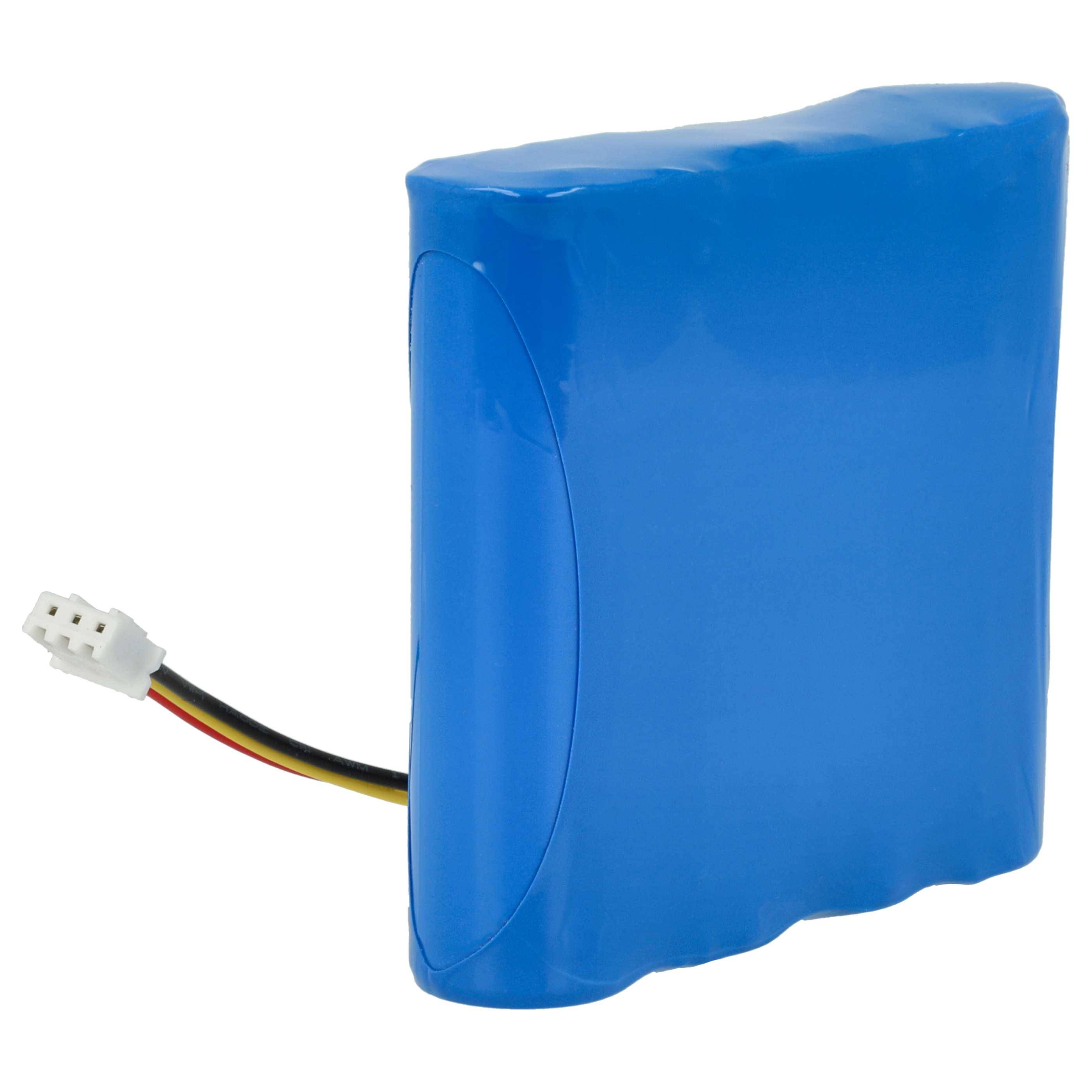 Ein blauer wiederaufladbarer Akkupack mit einem Drei-Draht-Stecker, der zum Betrieb elektronischer Geräte verwendet wird.