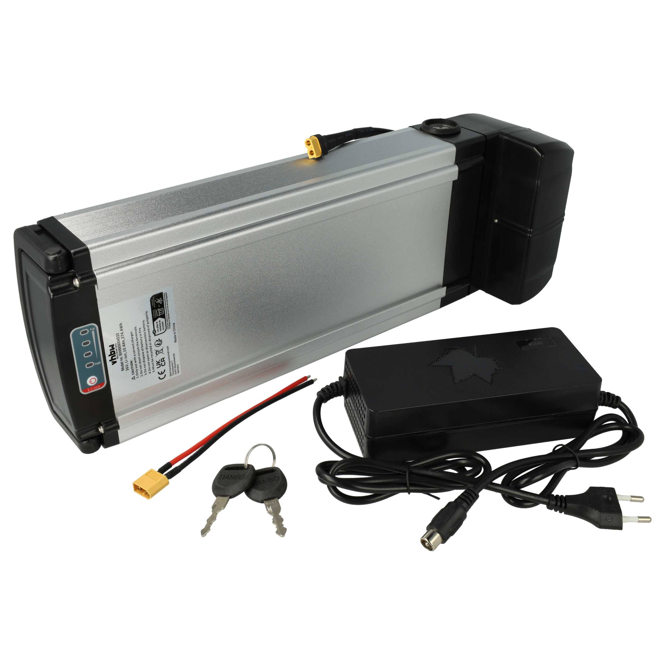 vhbw Akku kompatibel mit EGO City Line M2, Wondervelo E-Bike Elektrofahrrad (10400 mAh, 36 V, Li-Ion) + Ladegerät - Silber