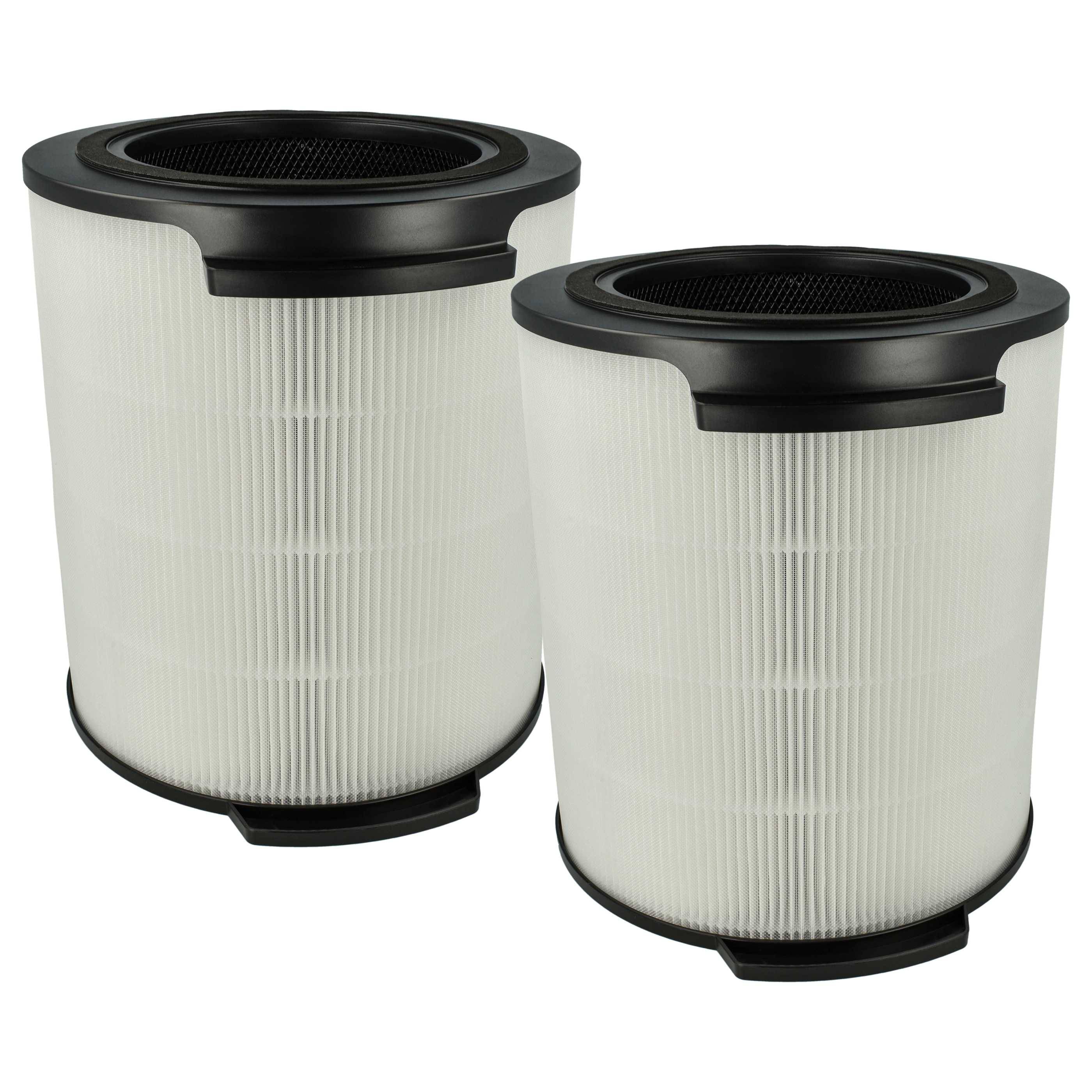 Zwei zylindrische Faltenluftfilter mit schwarzen Kappen, nebeneinander auf weißem Hintergrund dargestellt.