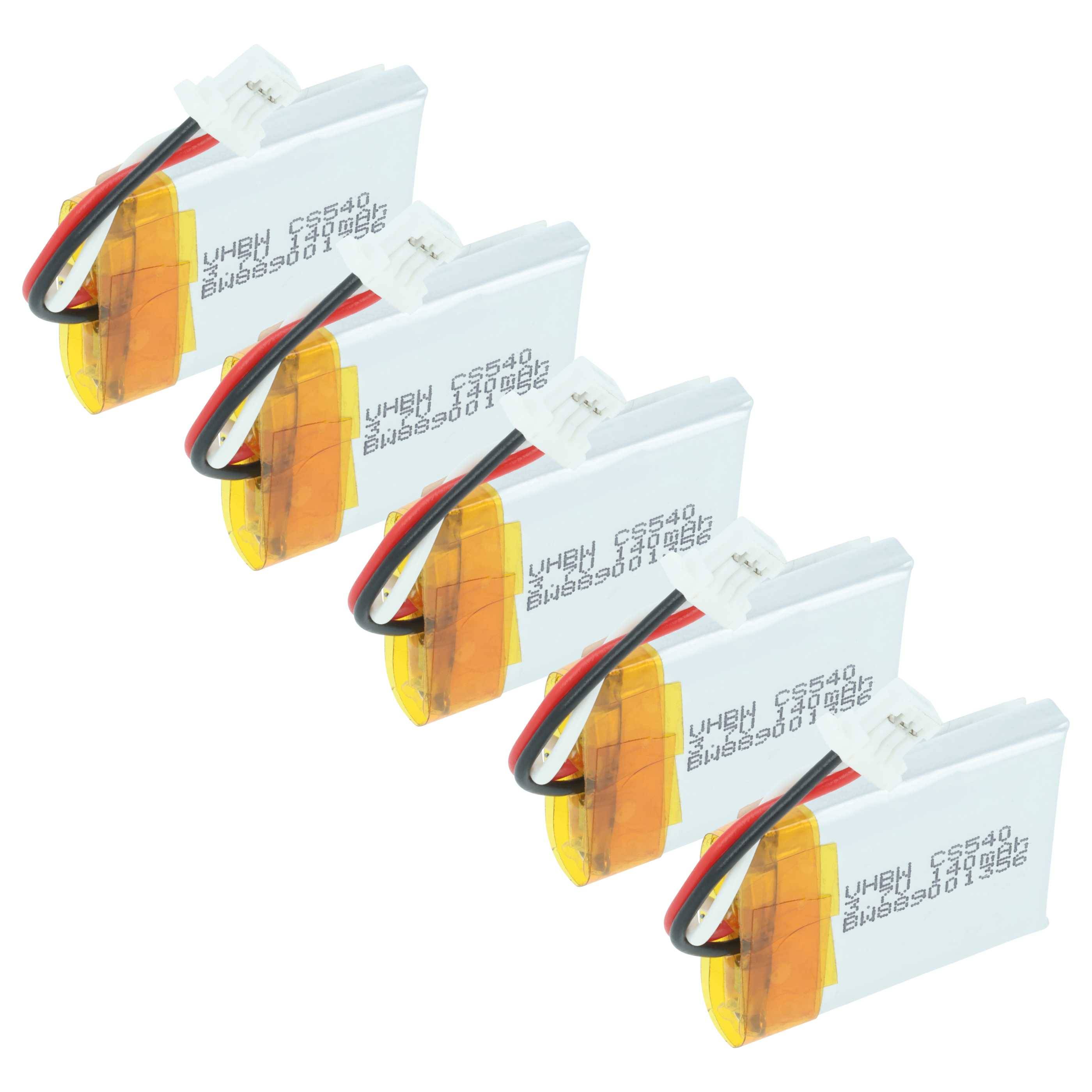 vhbw 5x Akku Ersatz für Plantronics 212367-01 (3 pin), 212367-01 für Wireless Headset Kopfhörer (140 mAh, 3,7 V, Li-Polymer)