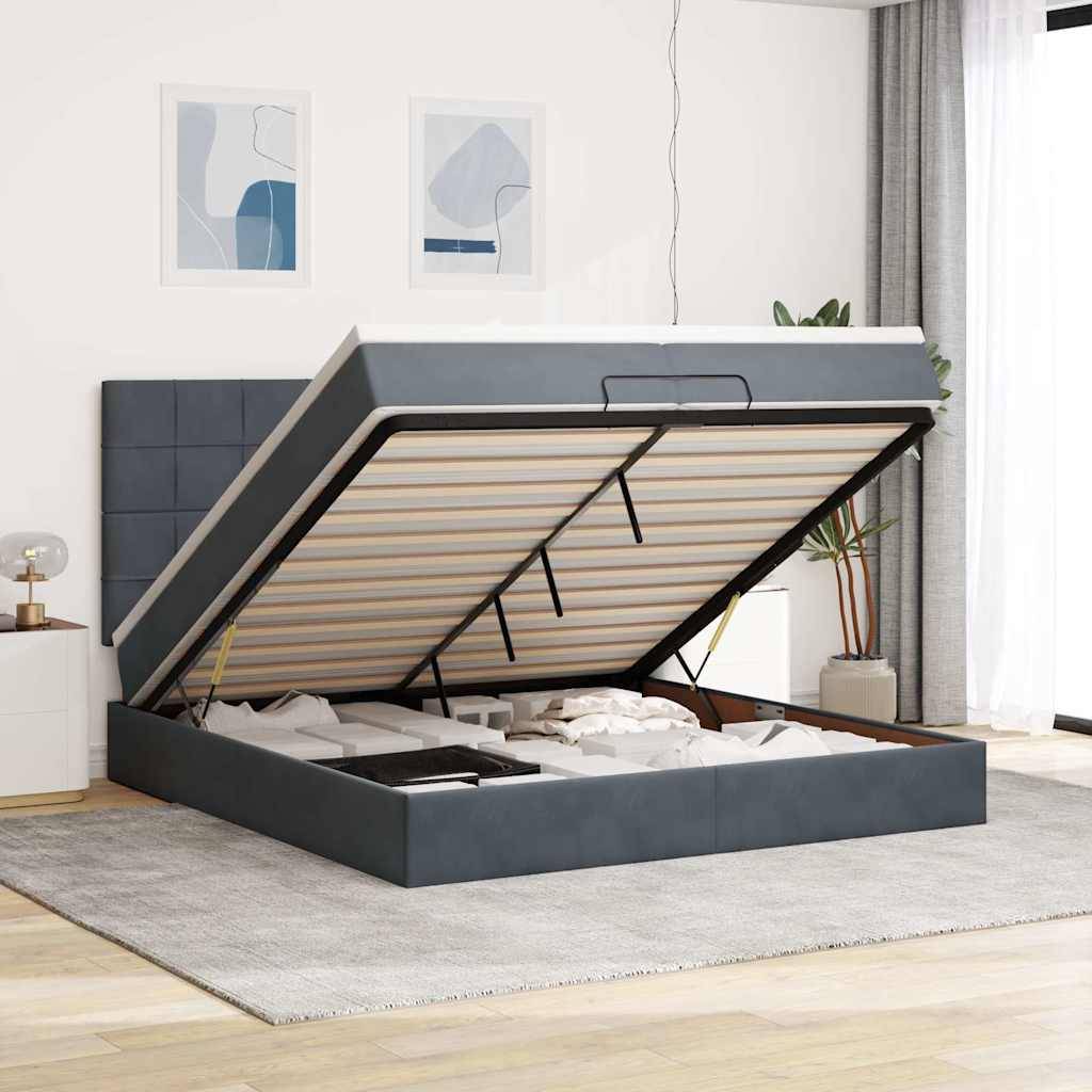 vidaXL Ottoman-Bett mit Matratzen Dunkelgrau 200x200 cm Samt