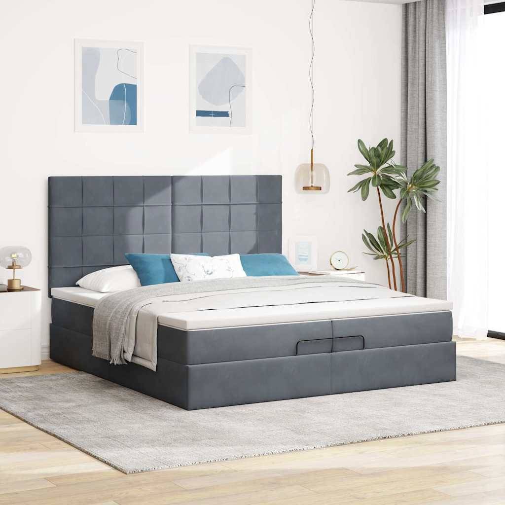 vidaXL Ottoman-Bett mit Matratzen Dunkelgrau 200x200 cm Samt
