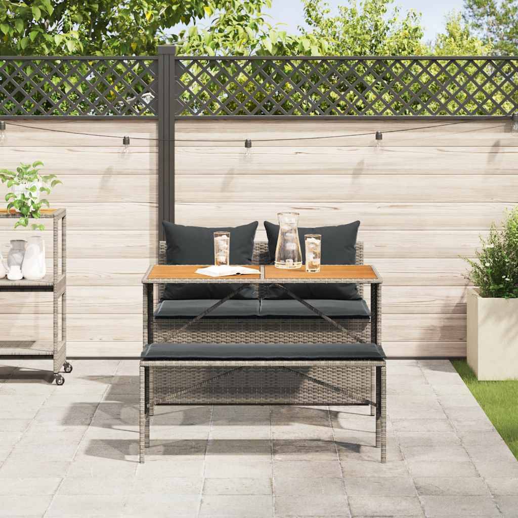 vidaXL 3-tlg. Garten-Essgruppe mit Kissen Grau Poly Rattan