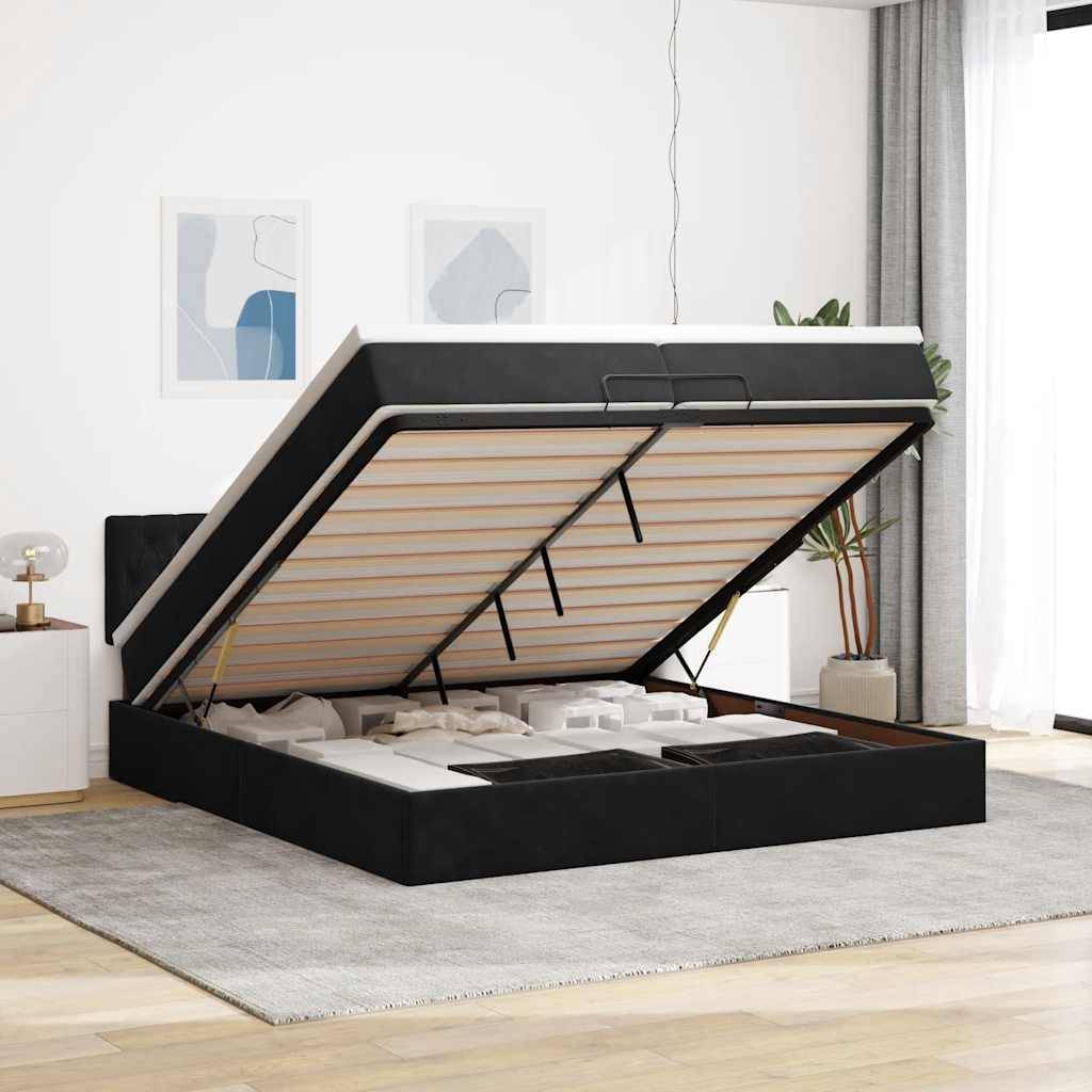 vidaXL Ottoman-Bett mit Matratzen & LEDs Schwarz 200x200 cm Samt