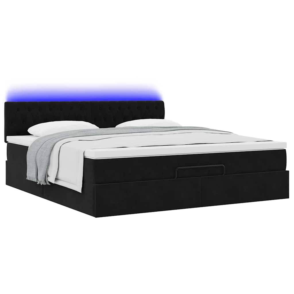 vidaXL Ottoman-Bett mit Matratzen & LEDs Schwarz 200x200 cm Samt