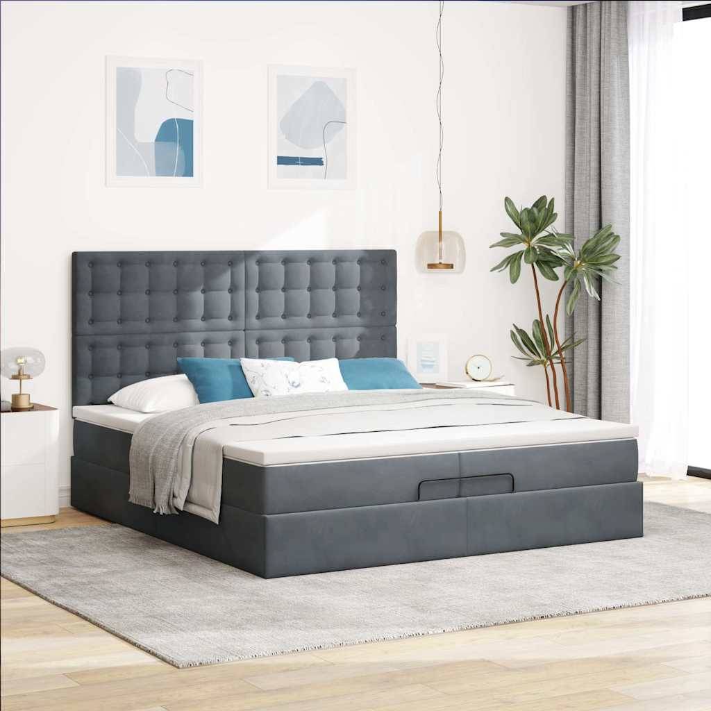 vidaXL Ottoman-Bett mit Matratzen & LEDs Dunkelgrau 200x200 cm Samt
