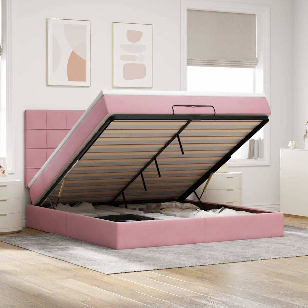 vidaXL Ottoman-Bett mit Matratzen & LEDs Rosa 200x200 cm Samt