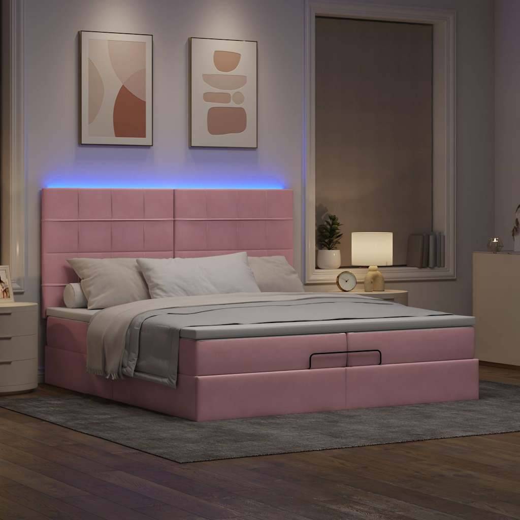 vidaXL Ottoman-Bett mit Matratzen & LEDs Rosa 200x200 cm Samt