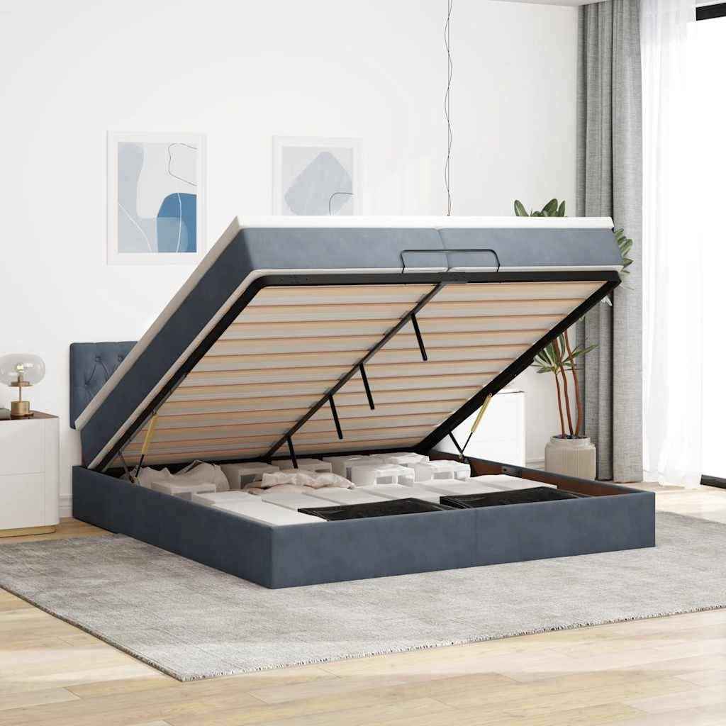 vidaXL Ottoman-Bett mit Matratze Dunkelgrau 200x200 cm Samt