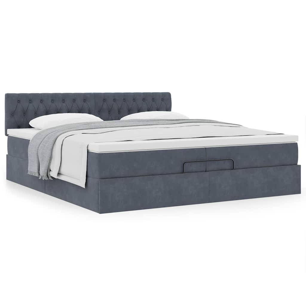 vidaXL Ottoman-Bett mit Matratze Dunkelgrau 200x200 cm Samt