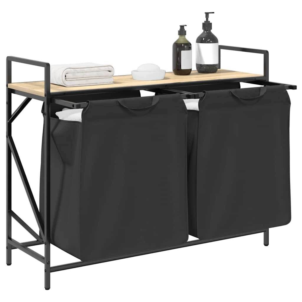 vidaXL Wäschekorb 2 Fächer mit Ablage Sonoma-Eiche