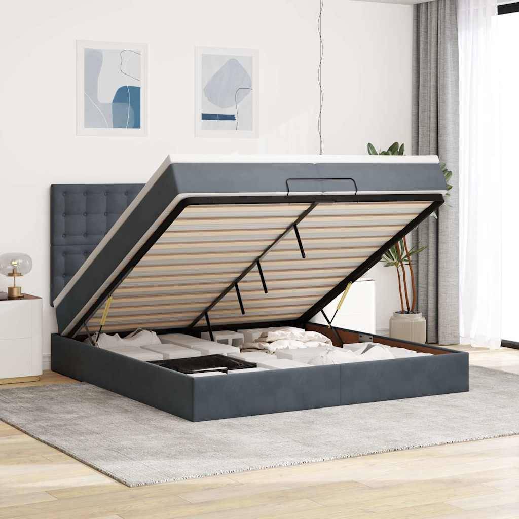 vidaXL Ottoman-Bett mit Matratzen & LEDs Dunkelgrau 200x200 cm Samt