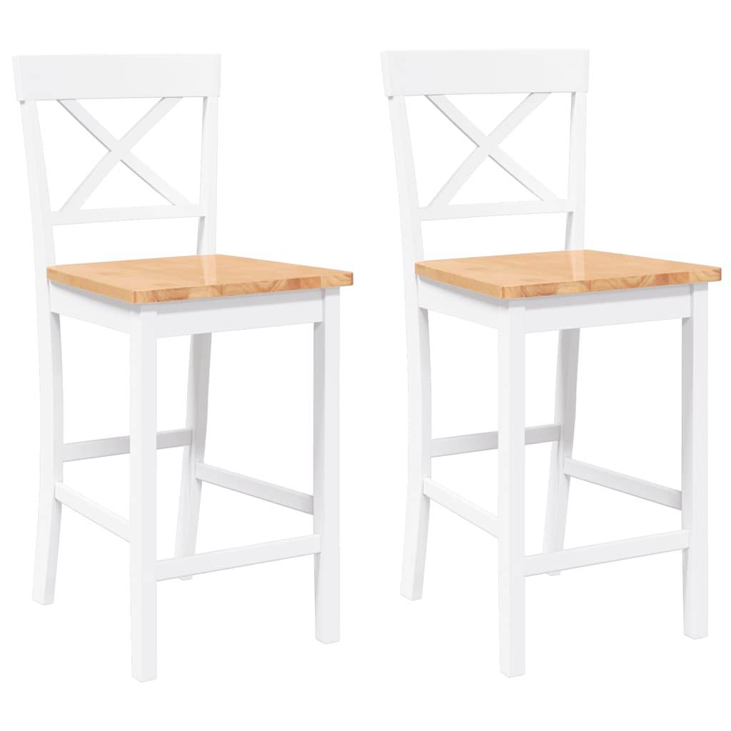 vidaXL Barhocker 2 Stk. Weiß Massivholz Gummibaum