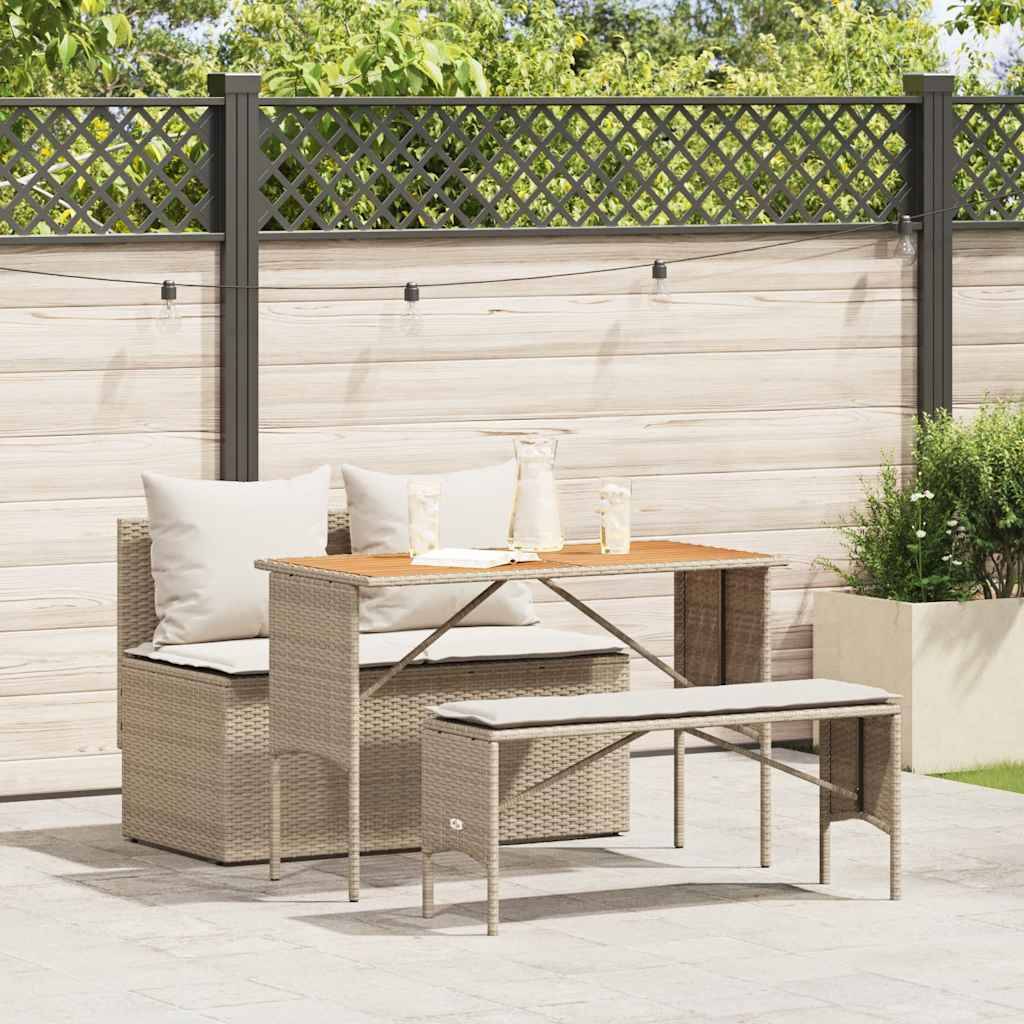 vidaXL 3-tlg. Garten-Essgruppe mit Kissen Beige Poly Rattan