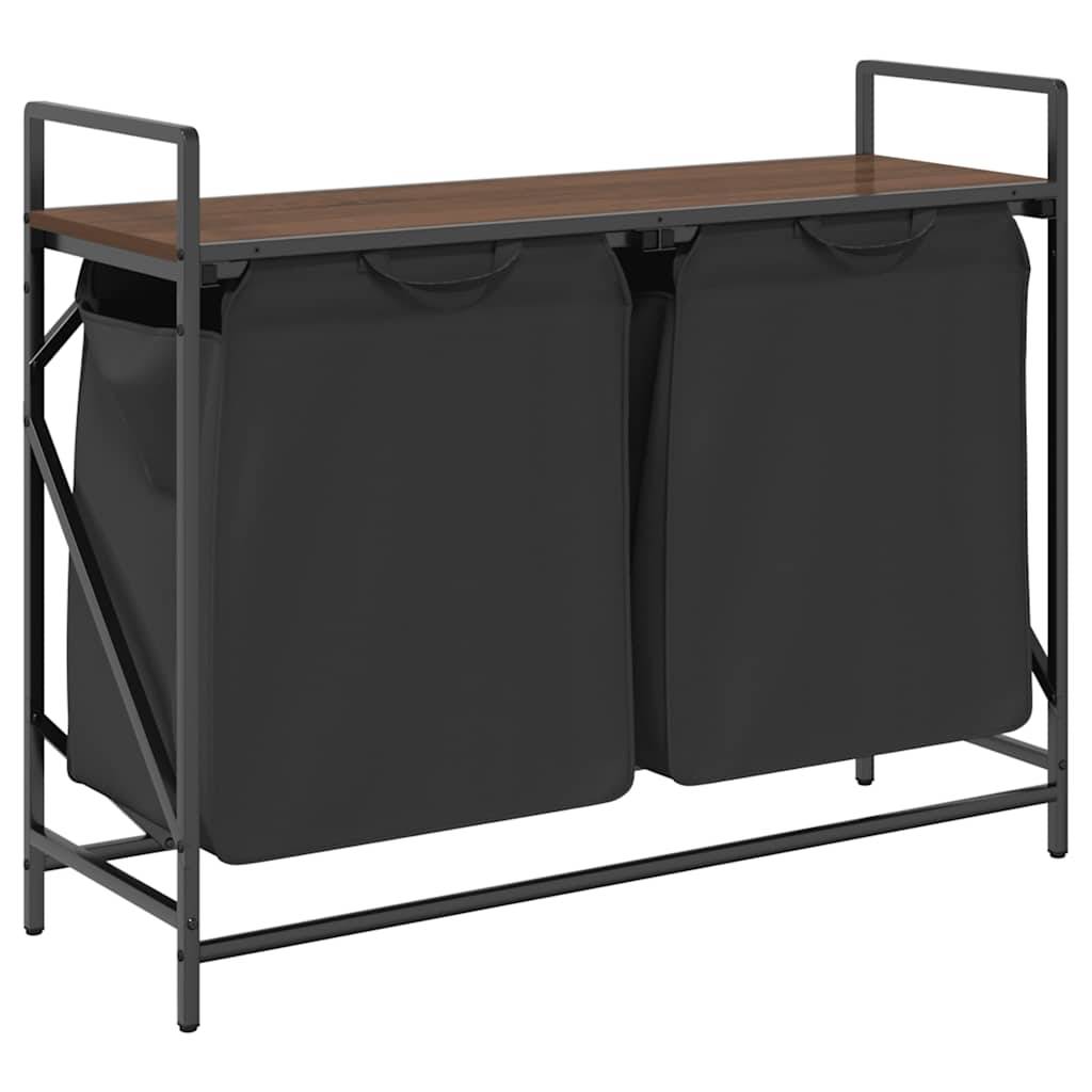 vidaXL Wäschekorb 2 Fächer mit Ablage Braun Eichen-Optik